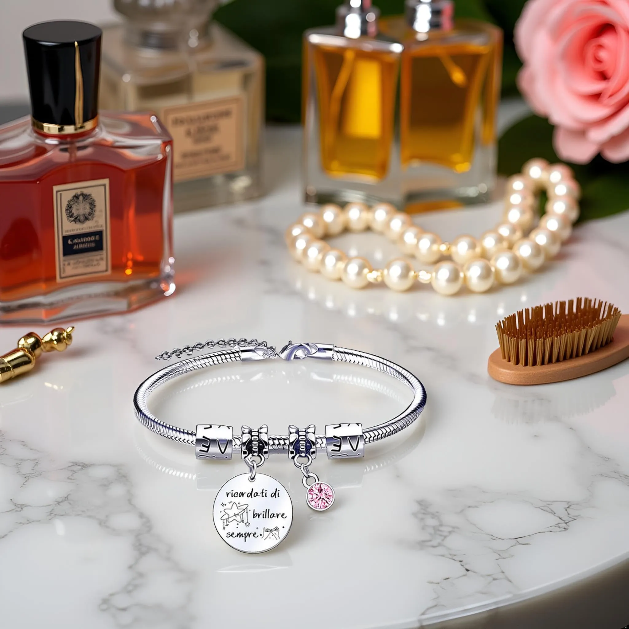 QTQTLP Bracciale Amicizia per Donna e Ragazza in Acciaio Inossidabile con Cristallo Rosa - immagine 4
