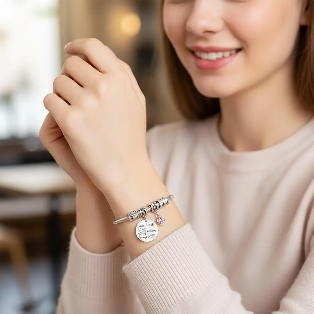 QTQTLP Bracciale Amicizia per Donna e Ragazza in Acciaio Inossidabile con Cristallo Rosa - immagine 6
