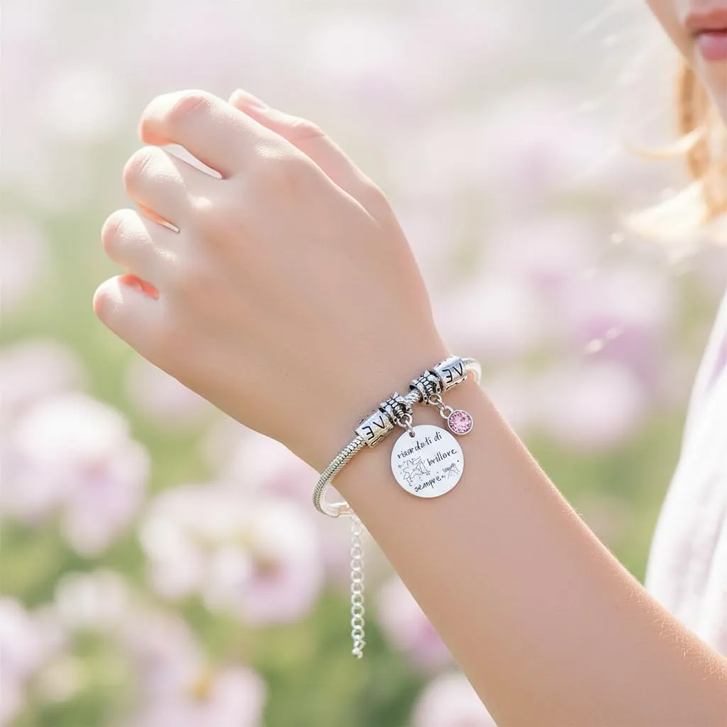 QTQTLP Bracciale Amicizia per Donna e Ragazza in Acciaio Inossidabile con Cristallo Rosa - immagine 7