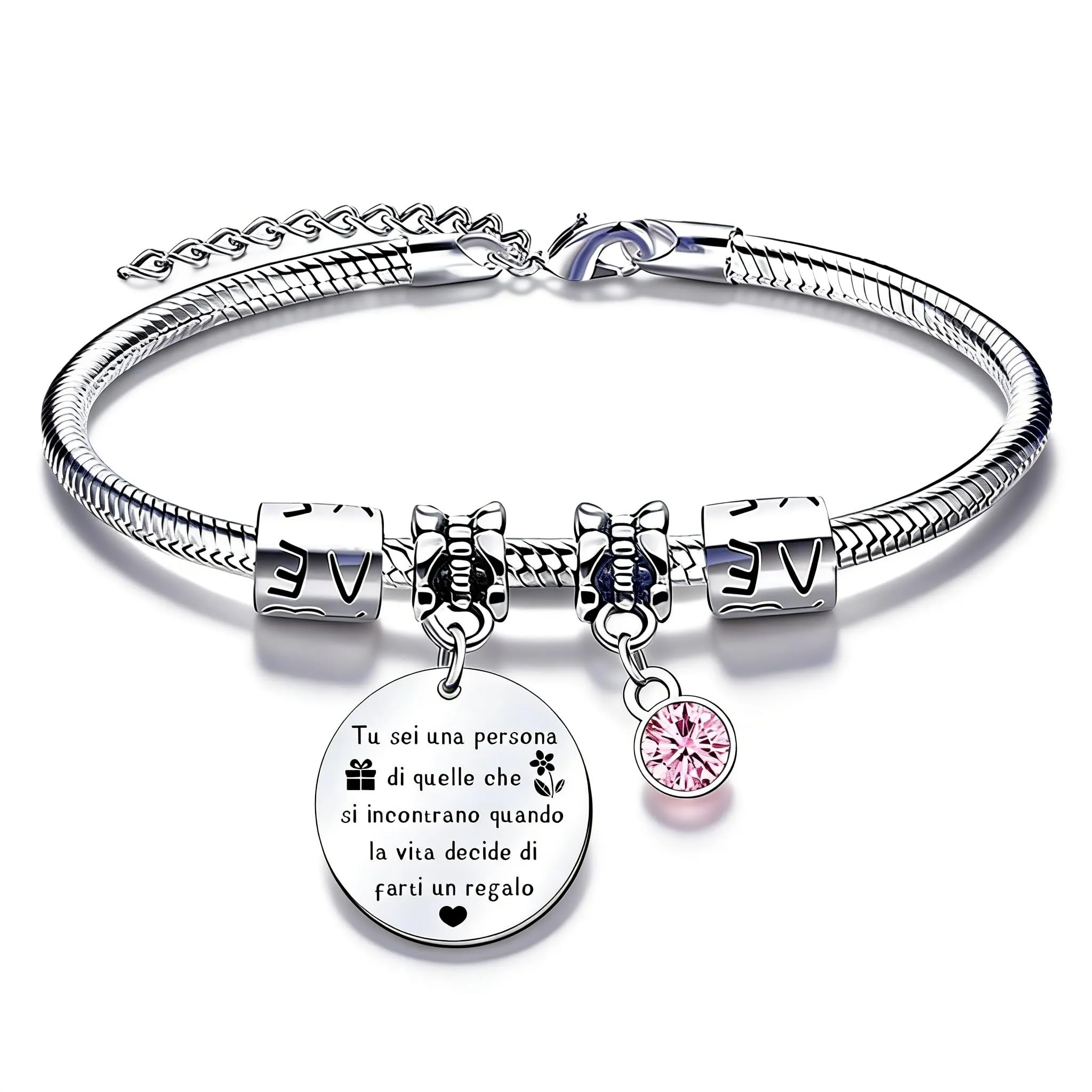 QTQTLP Bracciale Amicizia in Acciaio Inossidabile con Cristallo Rosa per Donna e Ragazza (17) - immagine 1