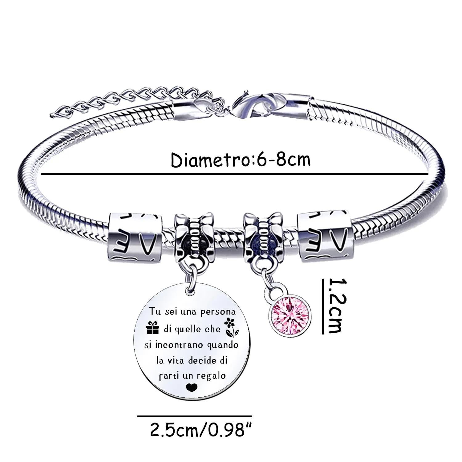 QTQTLP Bracciale Amicizia in Acciaio Inossidabile con Cristallo Rosa per Donna e Ragazza (17) - immagine 2