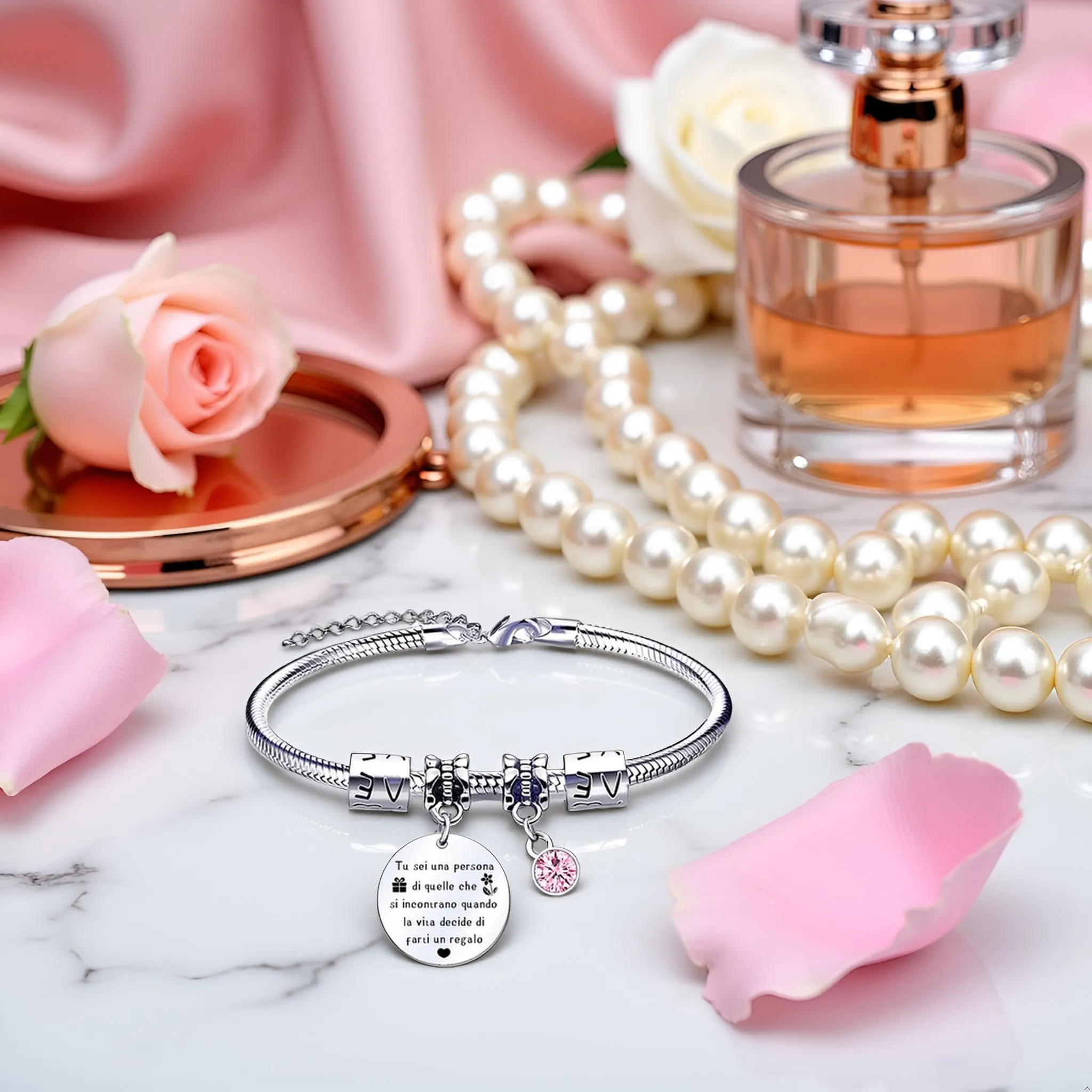 QTQTLP Bracciale Amicizia in Acciaio Inossidabile con Cristallo Rosa per Donna e Ragazza (17) - immagine 4