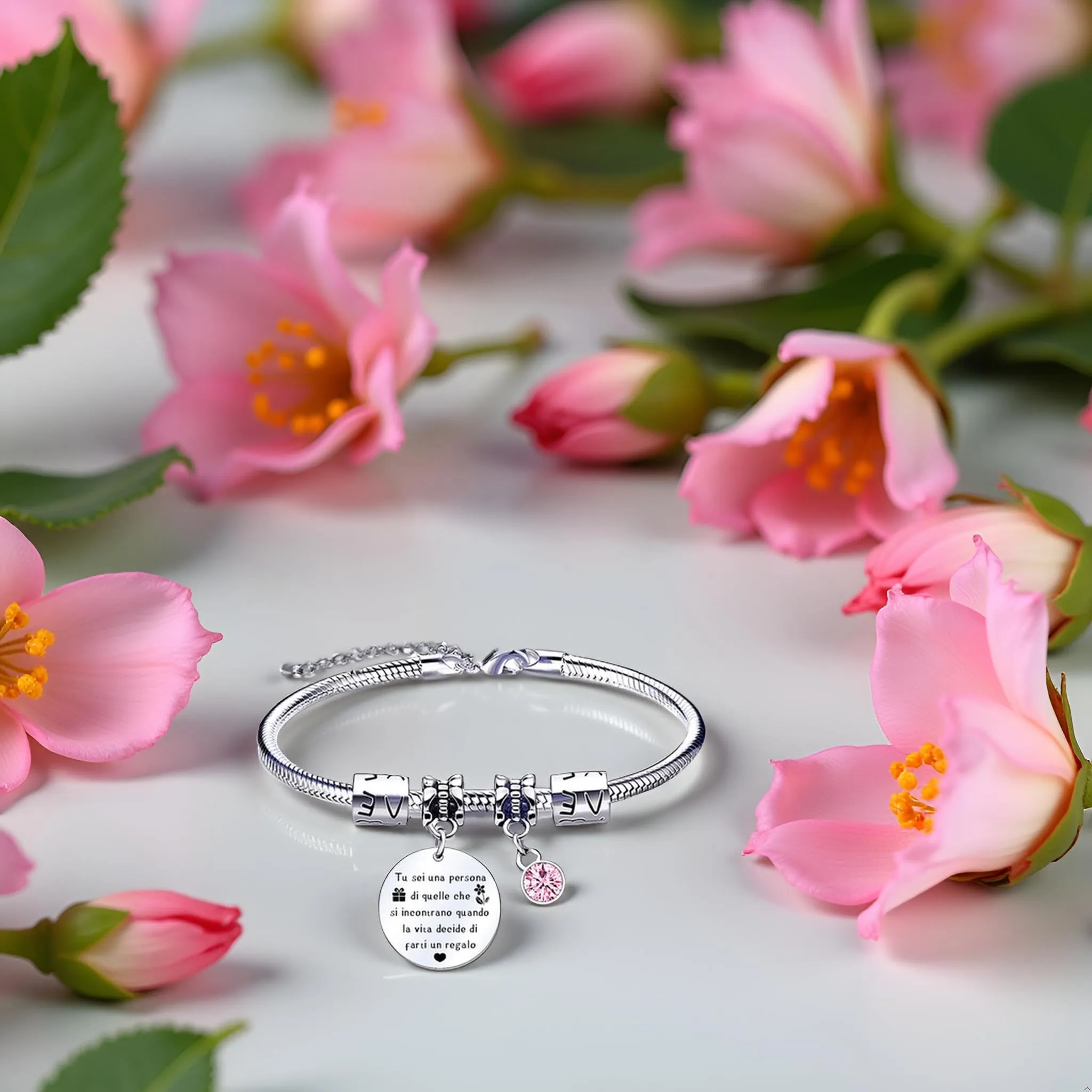QTQTLP Bracciale Amicizia in Acciaio Inossidabile con Cristallo Rosa per Donna e Ragazza (17) - immagine 5