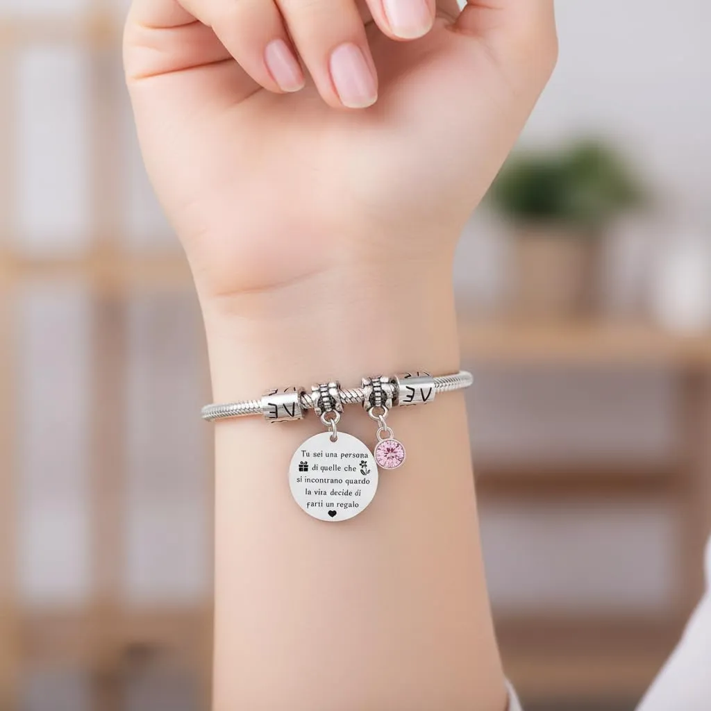 QTQTLP Bracciale Amicizia in Acciaio Inossidabile con Cristallo Rosa per Donna e Ragazza (17) - immagine 6