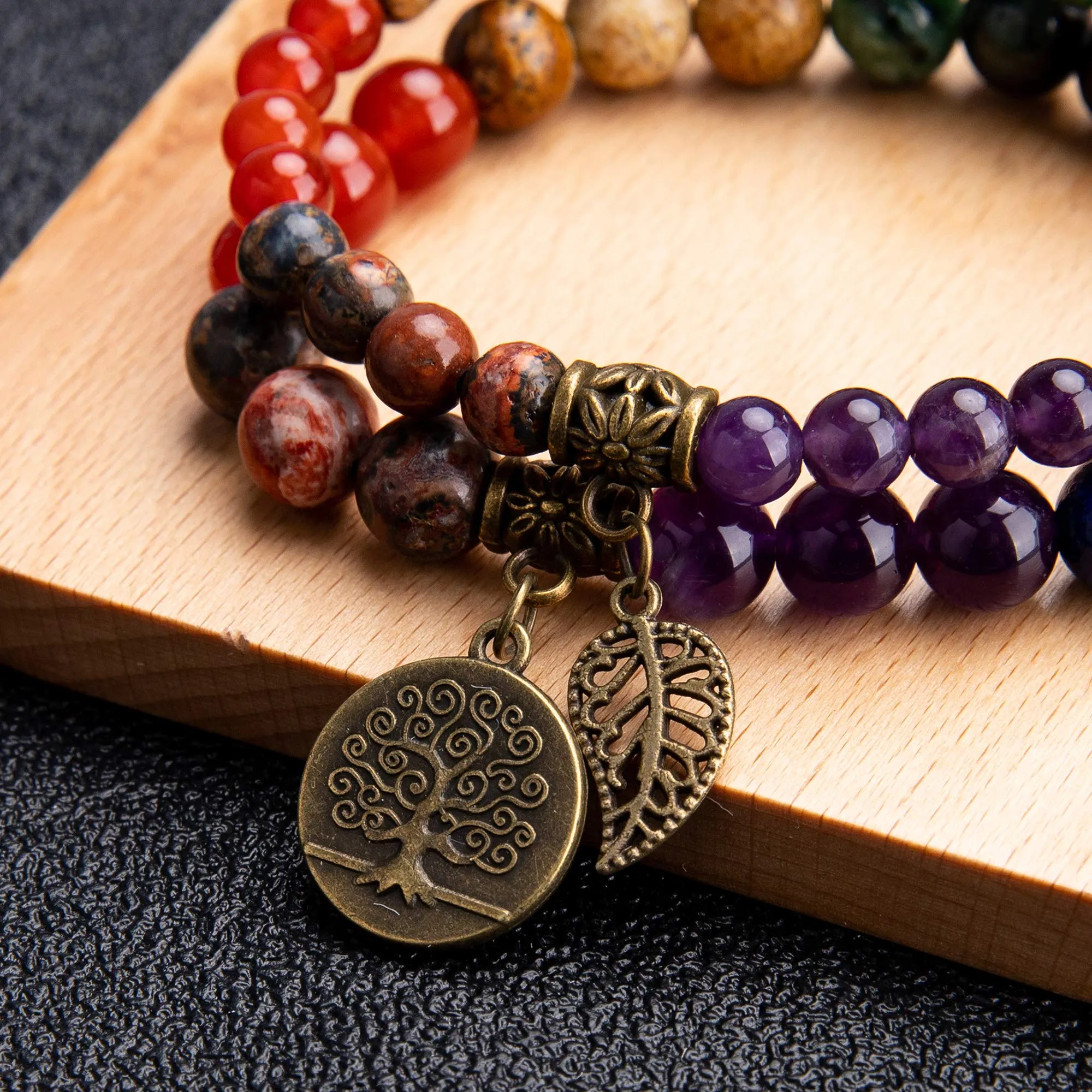 Farfume Braccialetti Chakra da Donna con Pietre Naturali e Doppia Perla - immagine 5