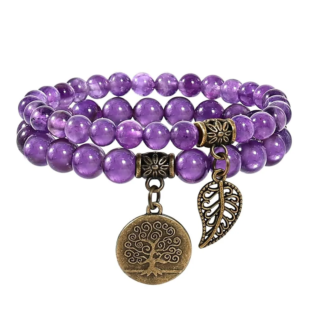 Farfume Braccialetti Chakra da donna con pietre naturali e perla, Ametista - immagine 1