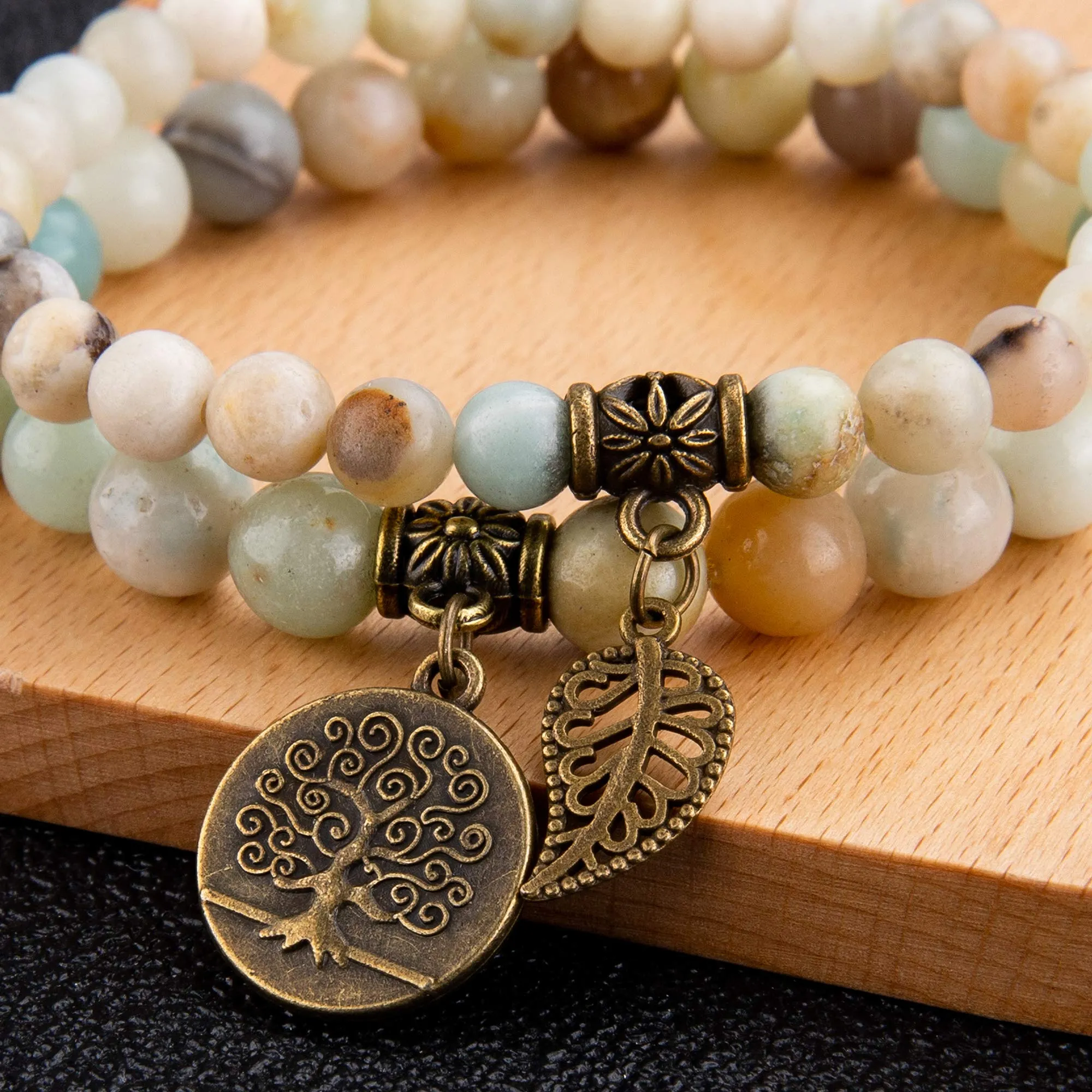 Farfume Braccialetti Chakra da donna con perle di Amazonite e ciondolo Albero della Vita - immagine 4
