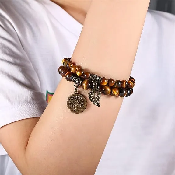 Farfume Braccialetti Chakra da donna con pietre naturali Occhio di Tigre e perla, 17cm - immagine 2