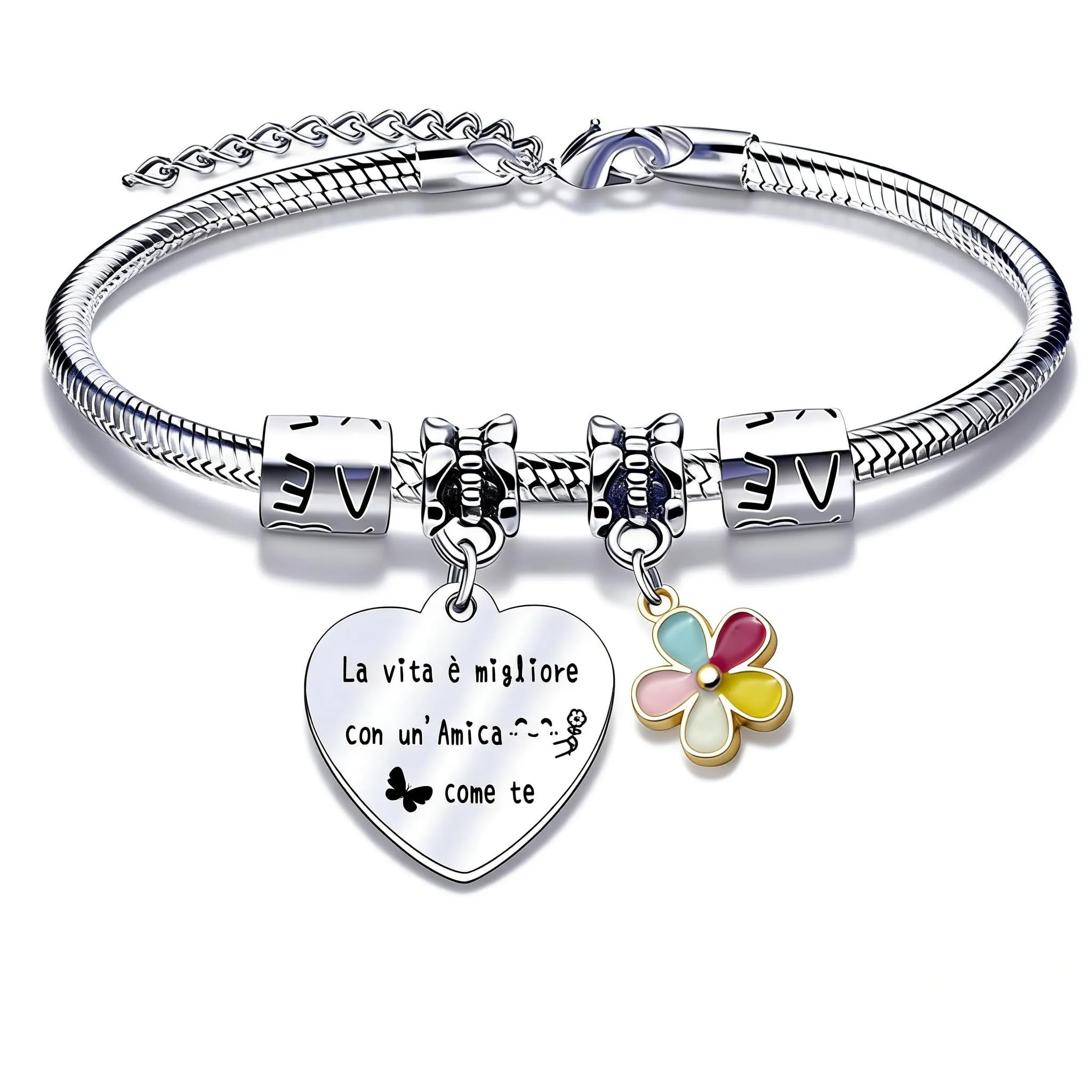 QTQTLP Bracciale Amicizia Donna in Acciaio Inossidabile con Cristallo Rosa - immagine 1