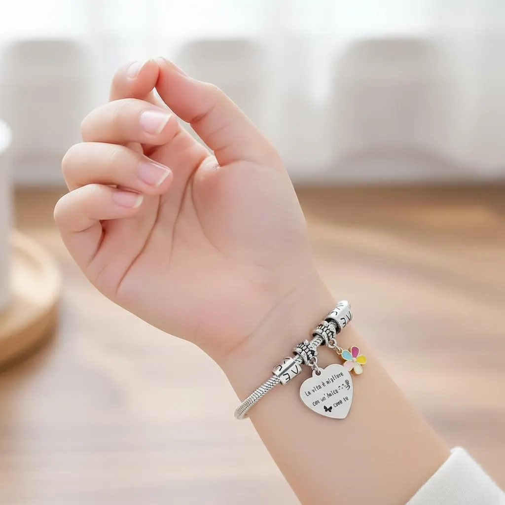 QTQTLP Bracciale Amicizia Donna in Acciaio Inossidabile con Cristallo Rosa - immagine 4