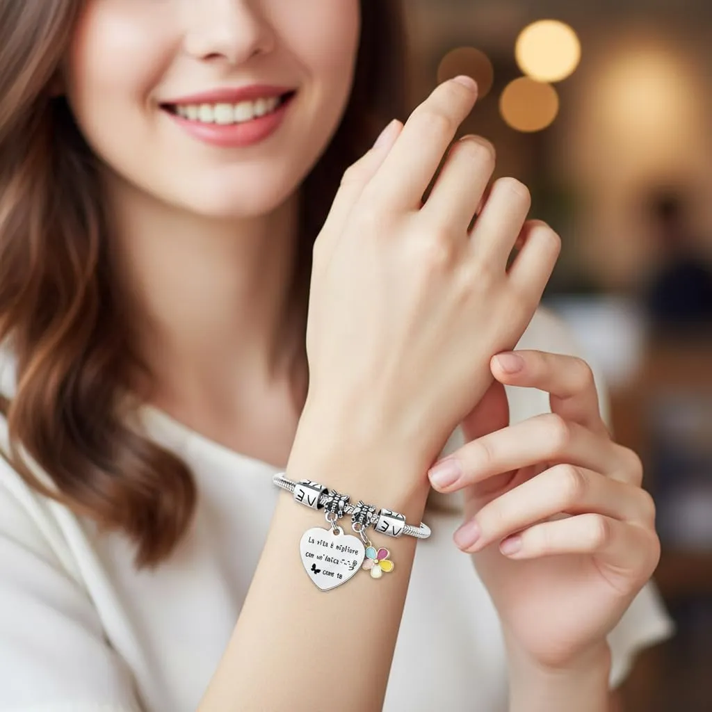 QTQTLP Bracciale Amicizia Donna in Acciaio Inossidabile con Cristallo Rosa - immagine 5