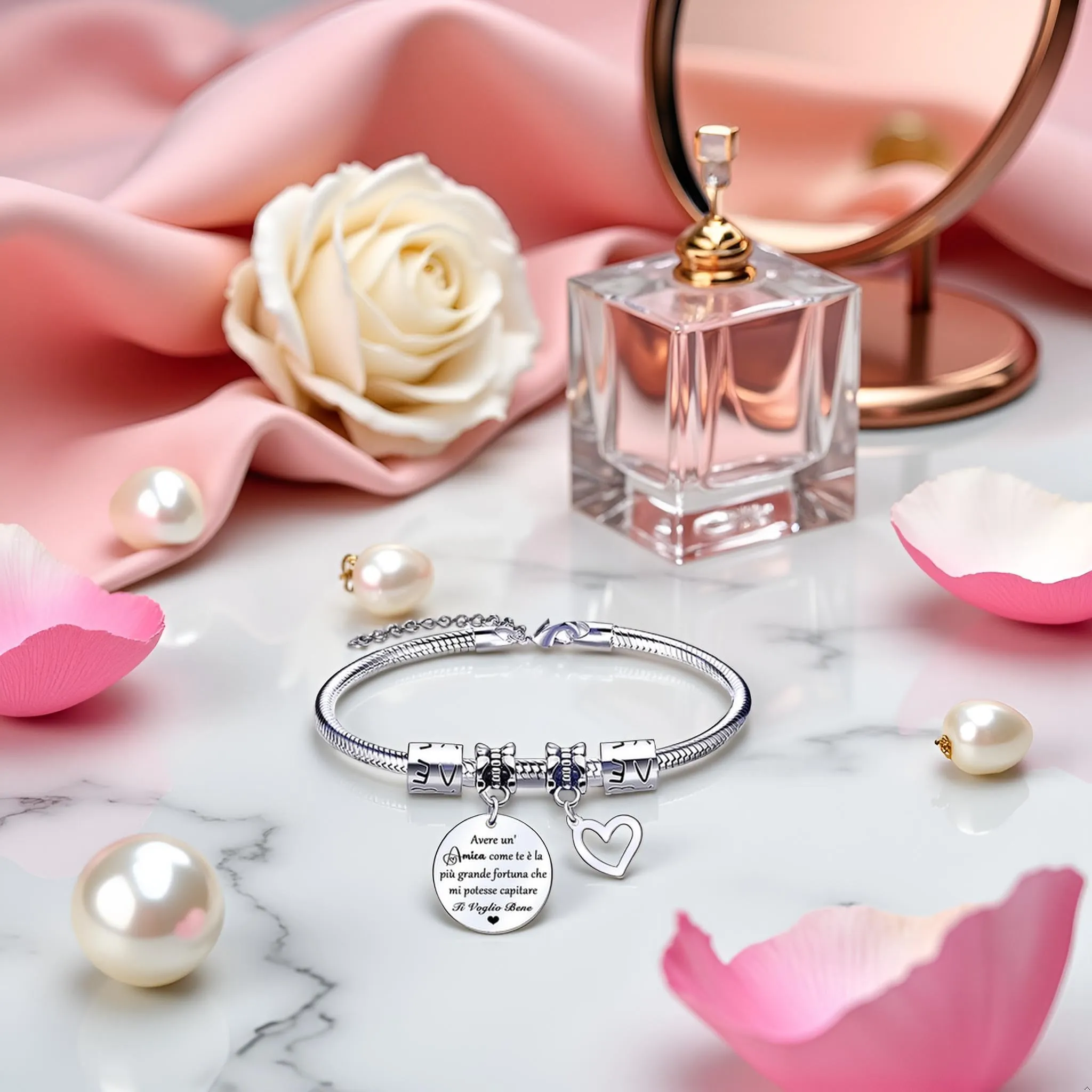 QTQTLP Bracciale Amicizia Donna in Acciaio Inossidabile con Cristallo Rosa (24) - immagine 4