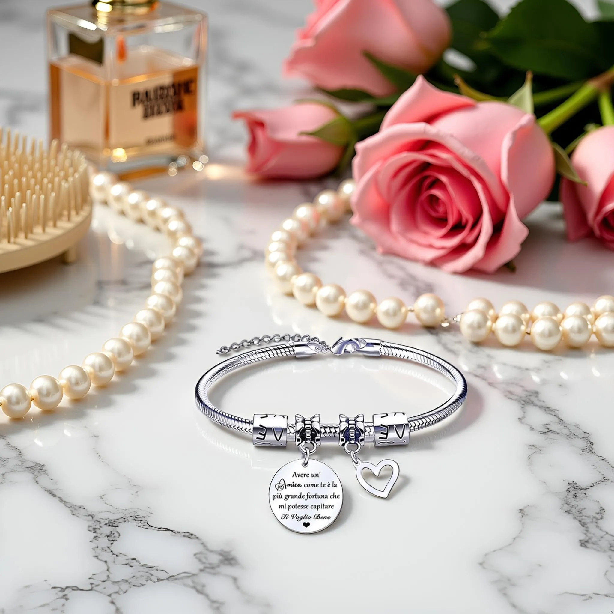 QTQTLP Bracciale Amicizia Donna in Acciaio Inossidabile con Cristallo Rosa (24) - immagine 5