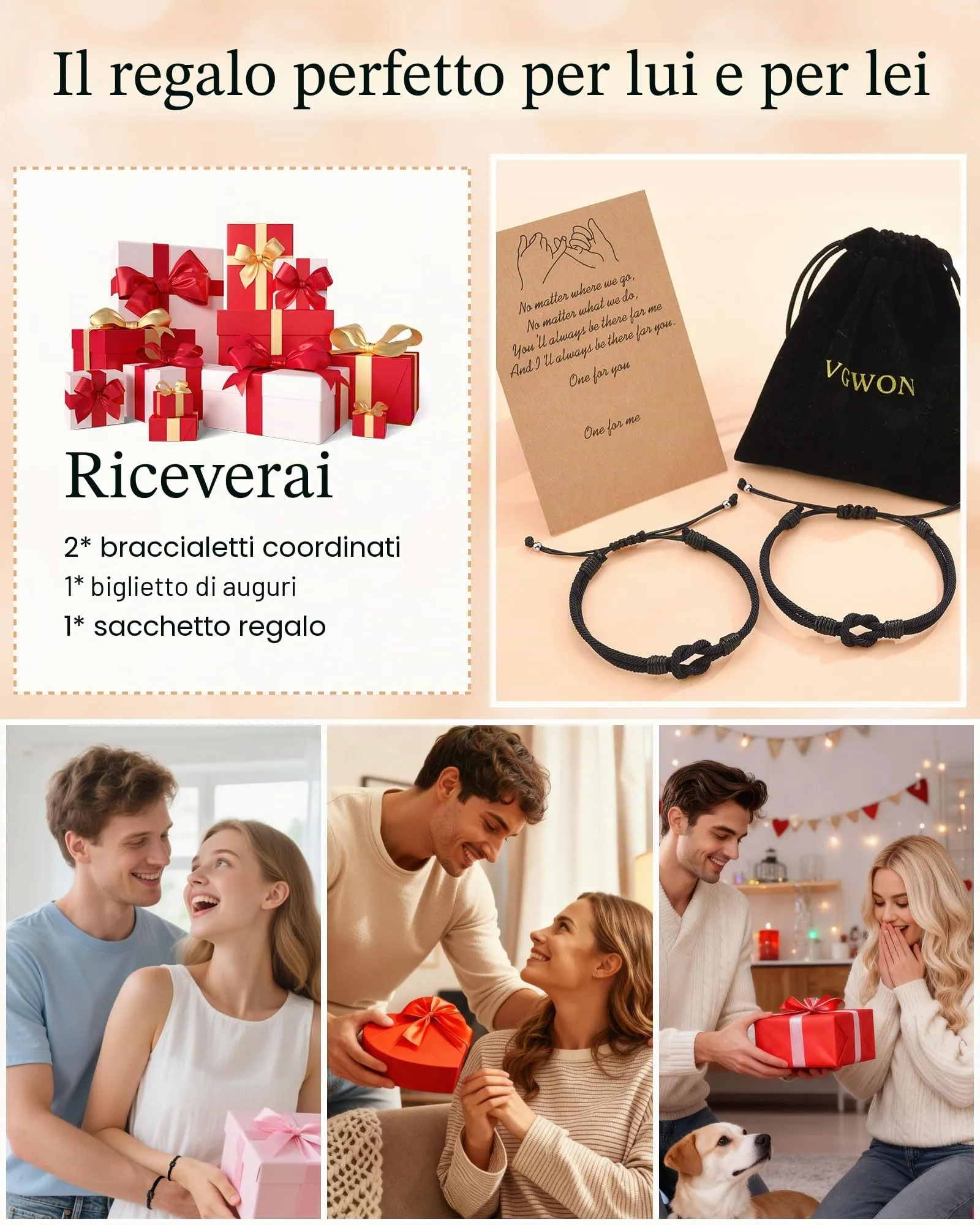 VGWON Bracciali Coppia e Amicizia Intrecciati, 18-28 cm, Rosa - immagine 5