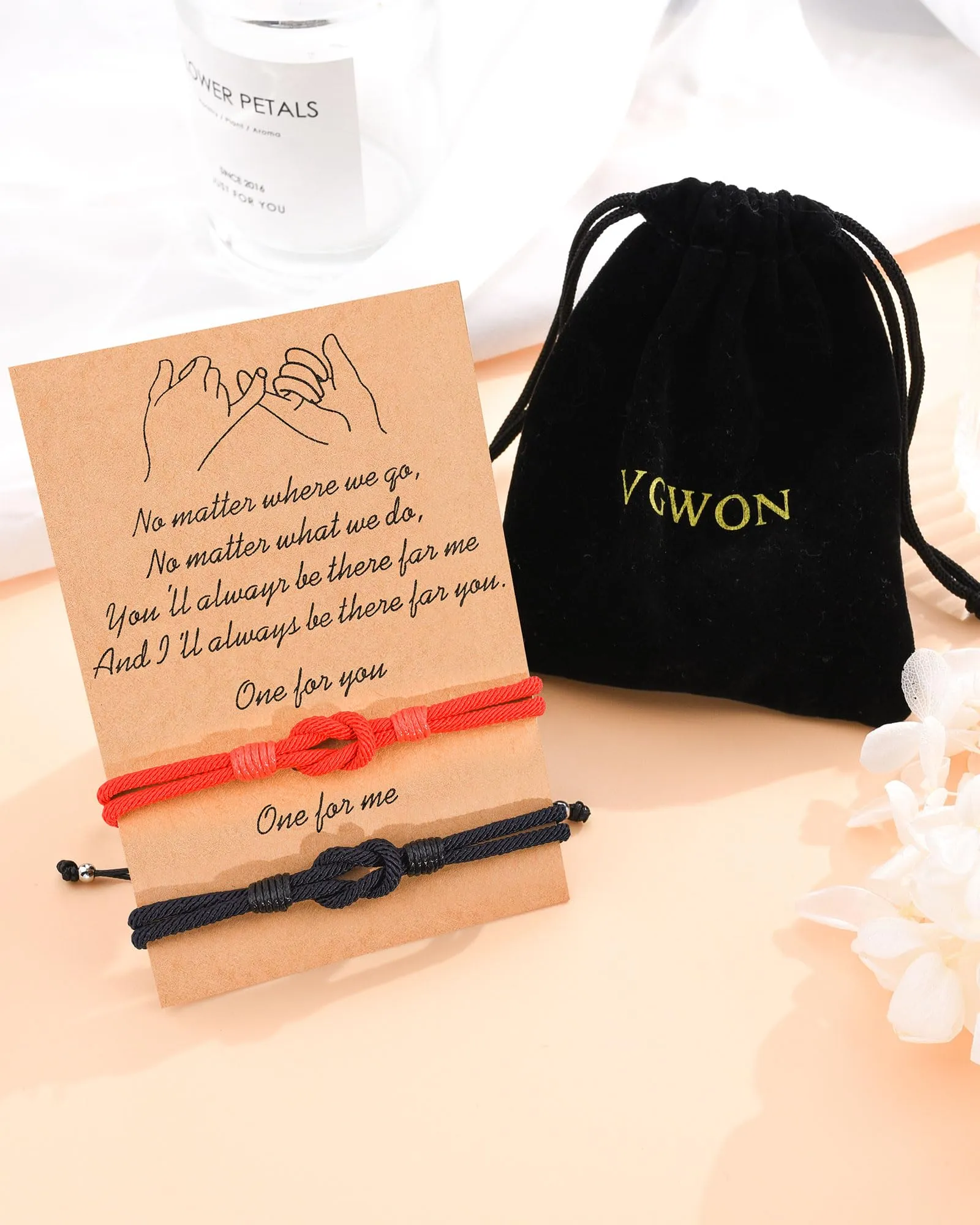 VGWON Bracciali Coppia e Amicizia in Corda Intrecciata, 16-28 cm, Rosso e Nero - immagine 7