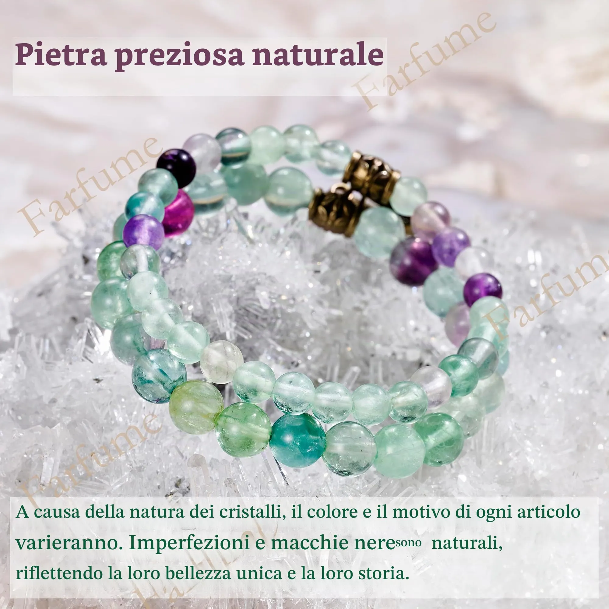 Farfume Bracciali Chakra in Fluorite Arcobaleno e Life Tree per Donna, Set Doppio, 18.5cm - immagine 5