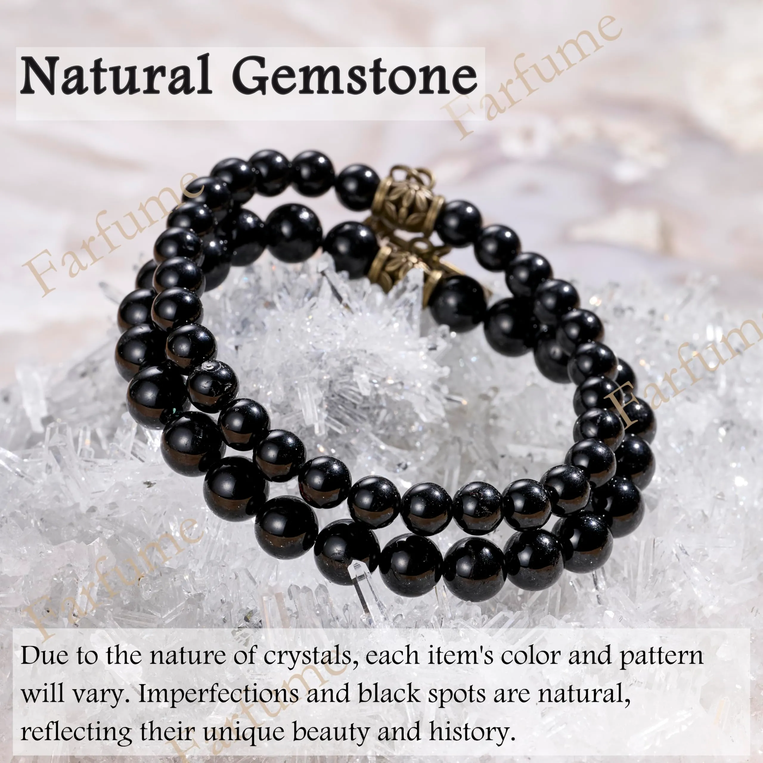 Farfume Bracciali Chakra per Donne in Tormalina Nera e Albero della Vita, Set Doppio, 18.5cm - immagine 5