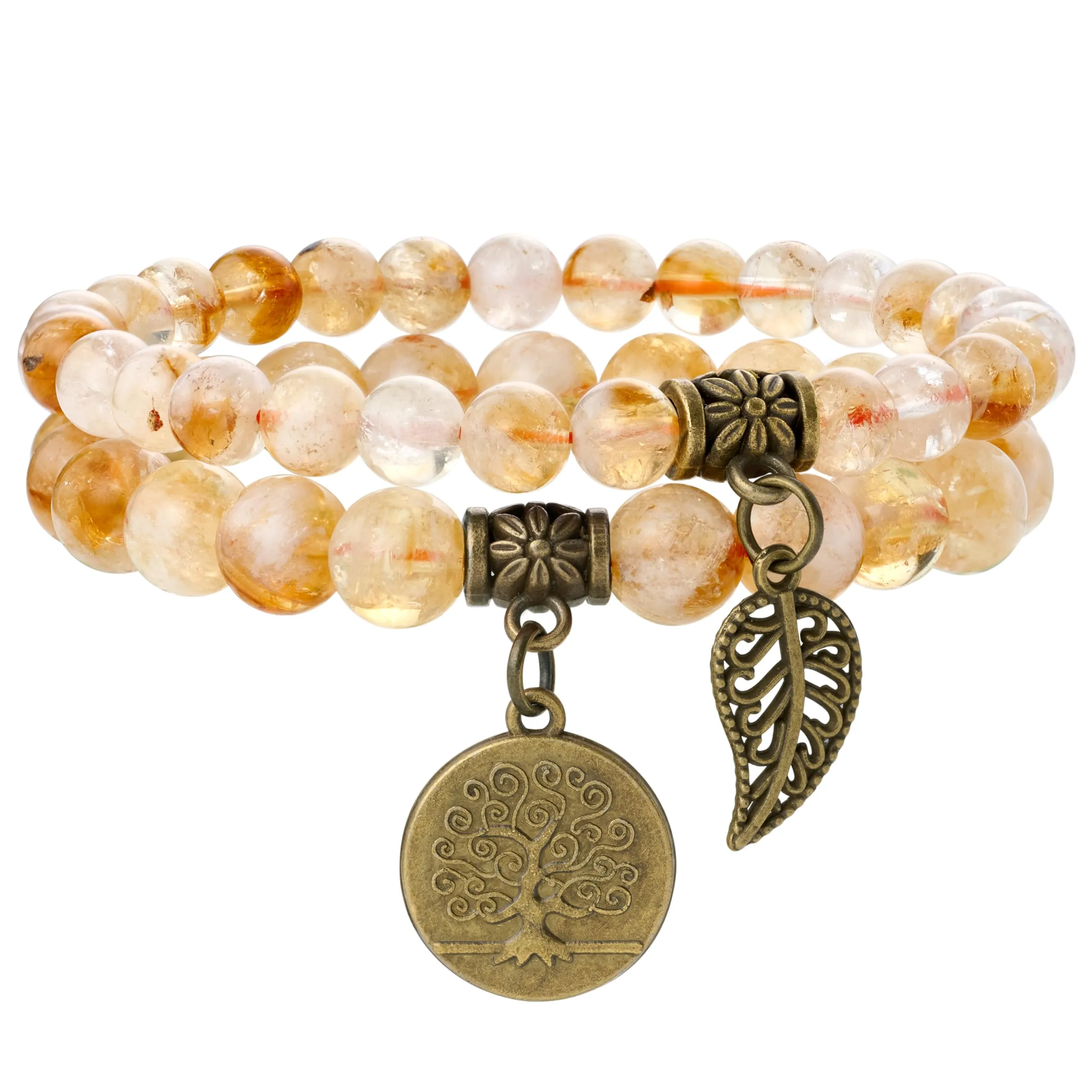 Farfume Bracciali Chakra per Donne in Pietre Naturali Citrino e Life Tree, Set Doppio, 18.5cm - immagine 1