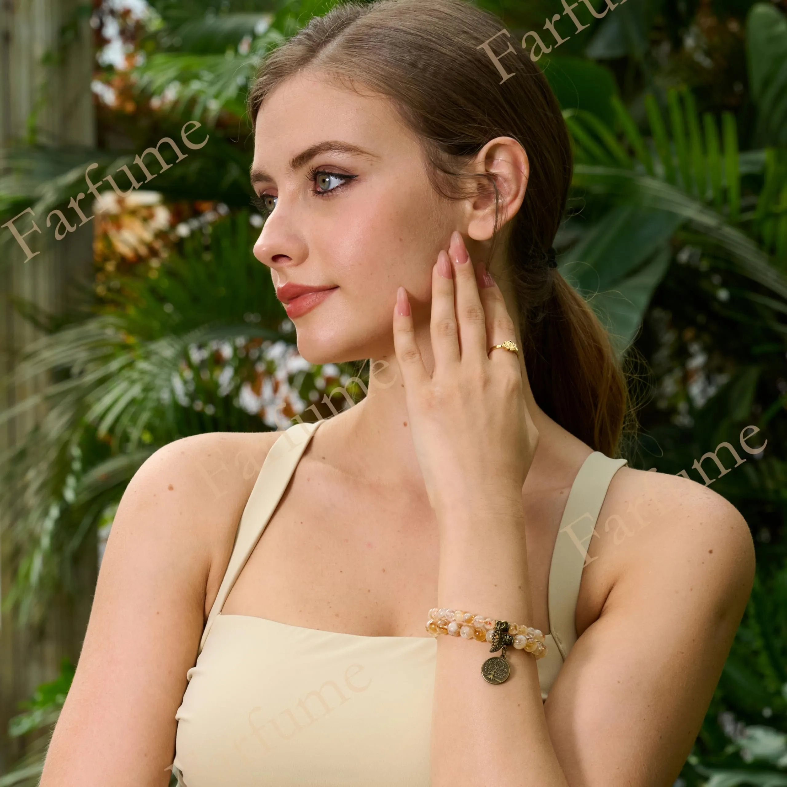 Farfume Bracciali Chakra per Donne in Pietre Naturali Citrino e Life Tree, Set Doppio, 18.5cm - immagine 3