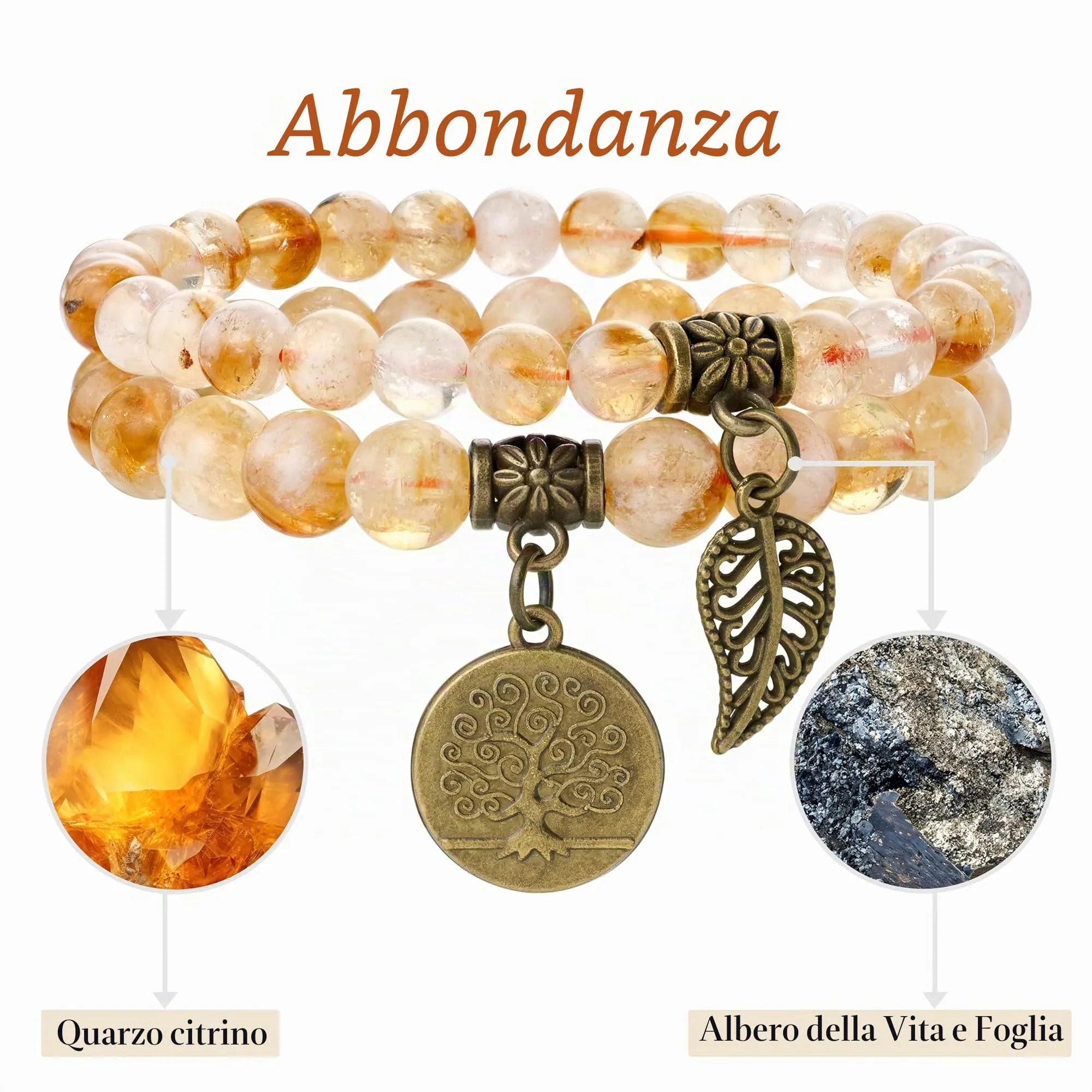 Farfume Bracciali Chakra per Donne in Pietre Naturali Citrino e Life Tree, Set Doppio, 18.5cm - immagine 4