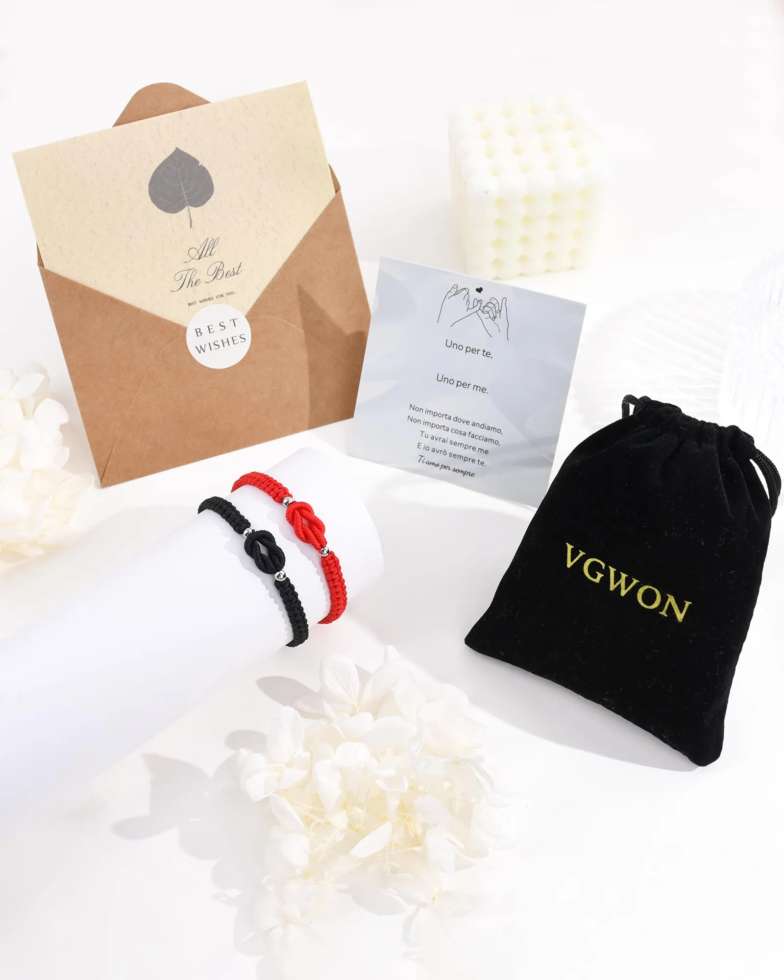 VGWON Bracciali Coppia e Amicizia in Corda Intrecciata, Rosso e Nero, 16-27 cm - immagine 7