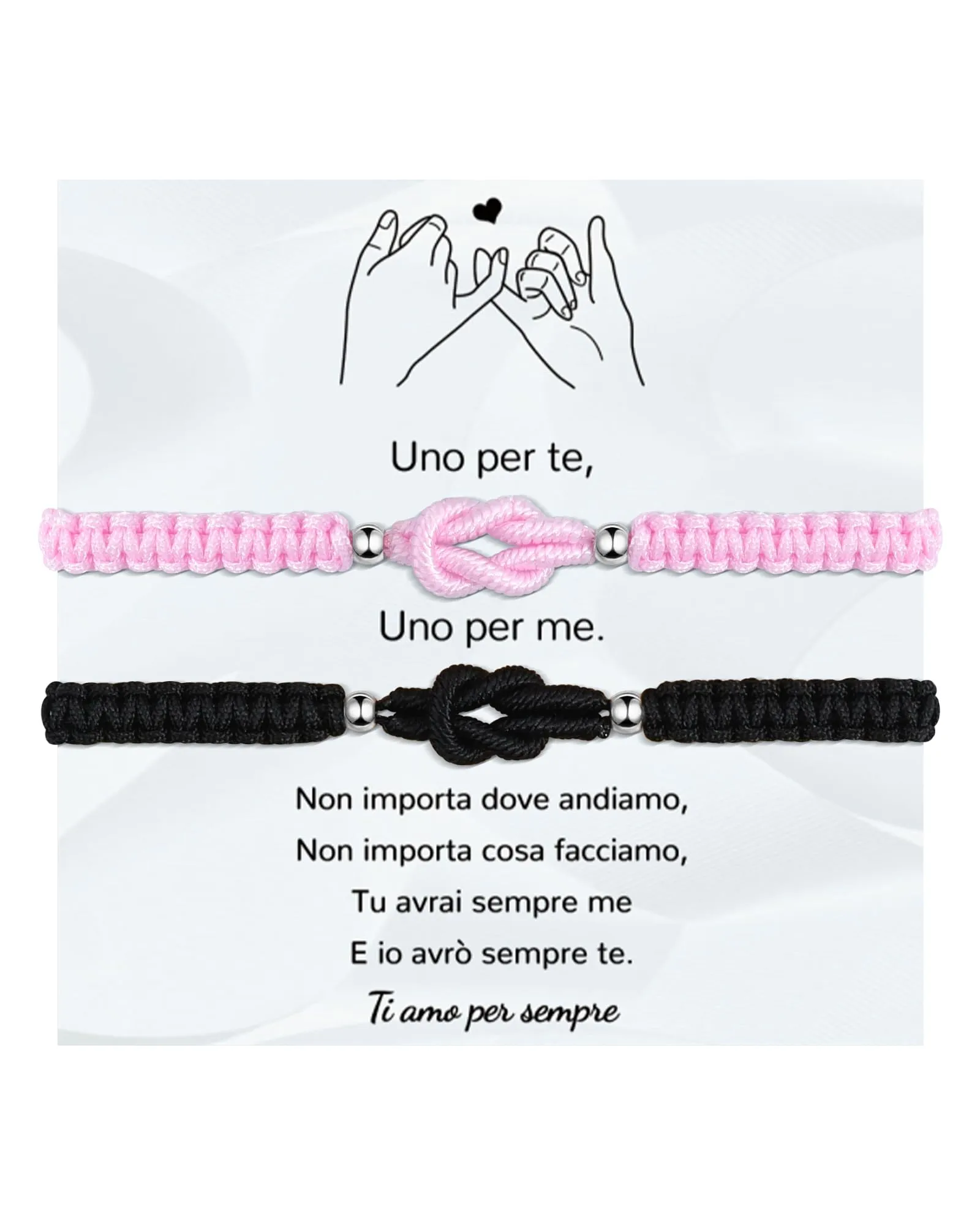 VGWON Bracciali Coppia e Amicizia in Corda Intrecciata Rosa e Nero - immagine 1
