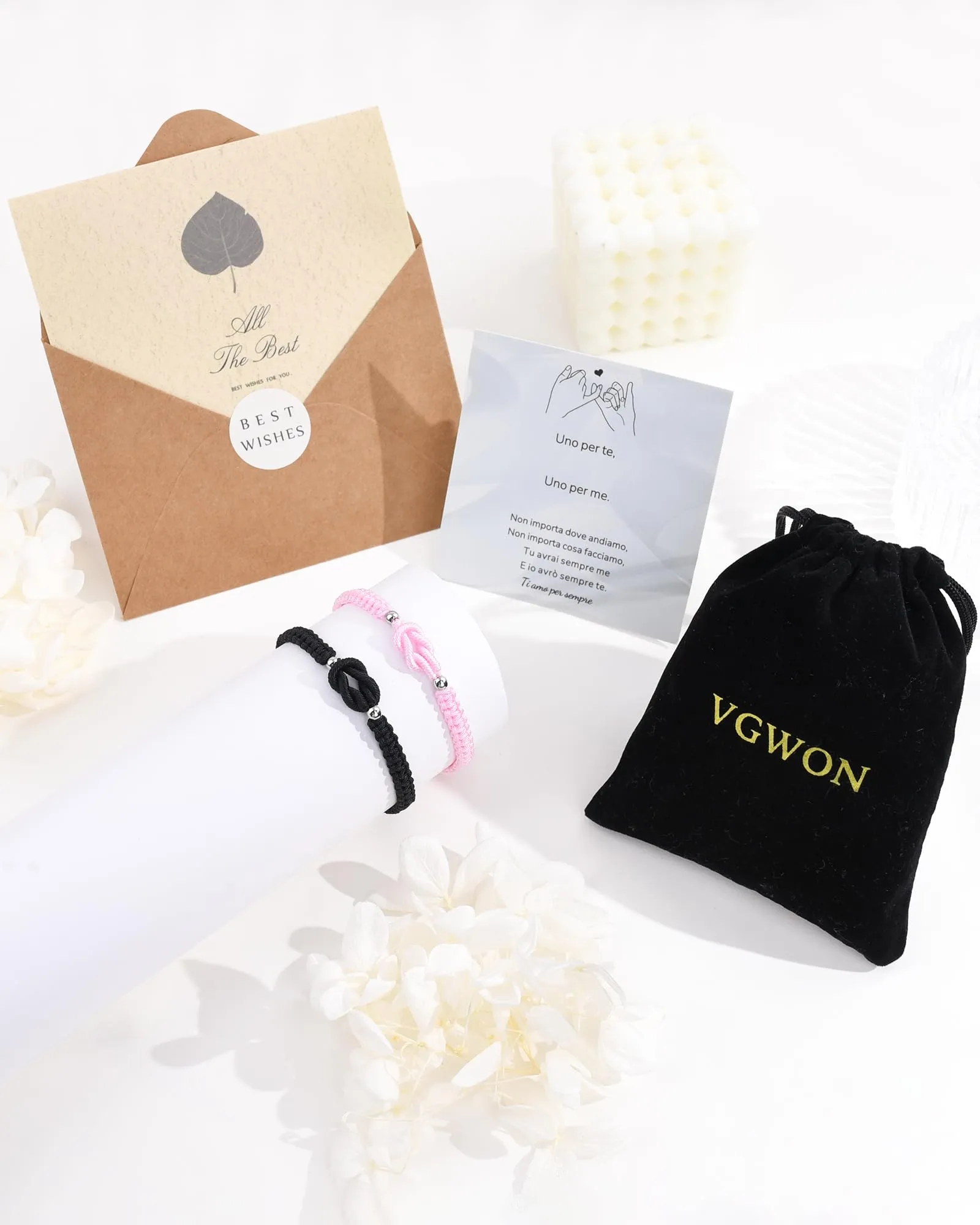 VGWON Bracciali Coppia e Amicizia in Corda Intrecciata Rosa e Nero - immagine 7