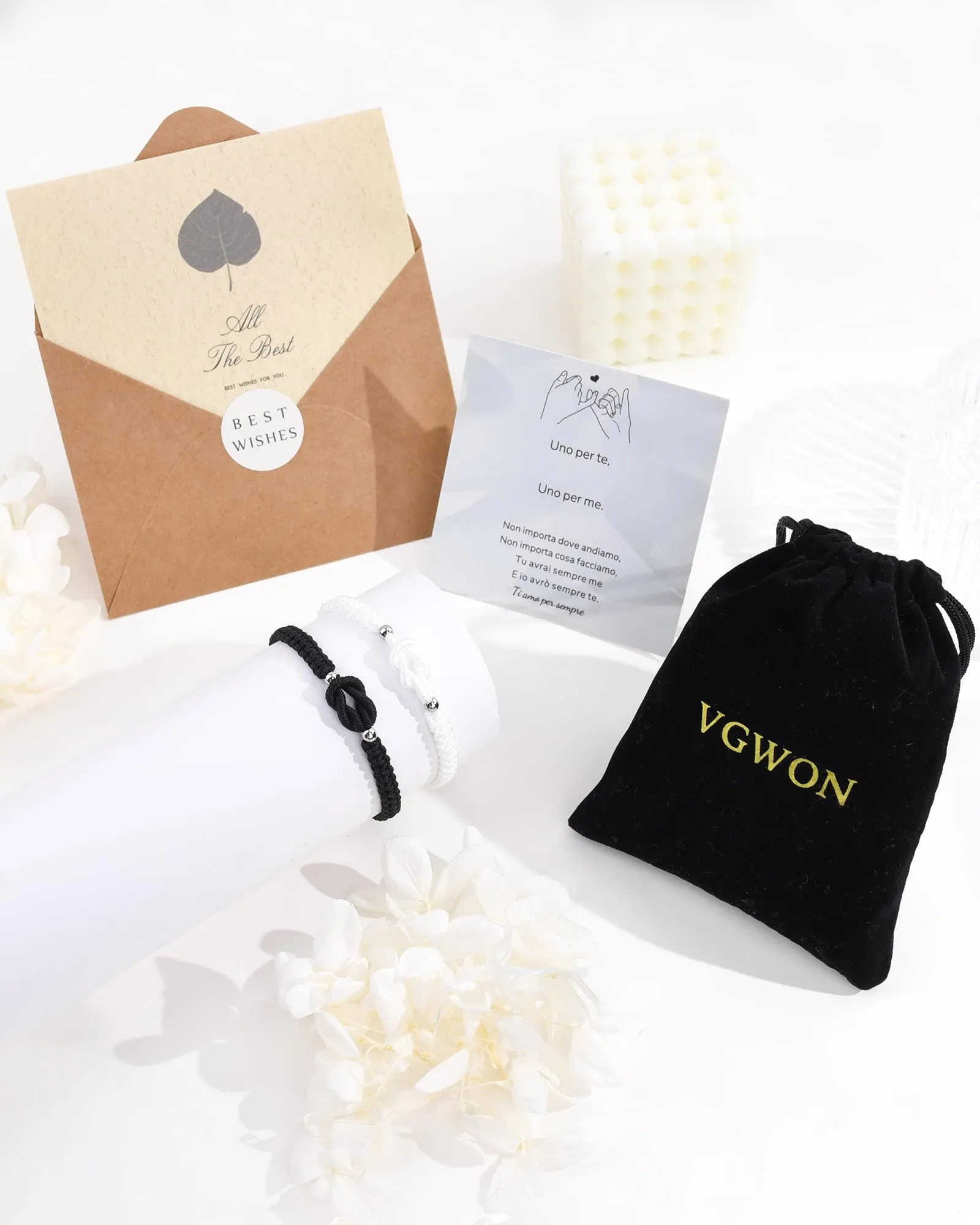 VGWON Bracciali Coppia e Amicizia, Corda Intrecciata a Mano, Bianco e Nero, 16-27 cm - immagine 7