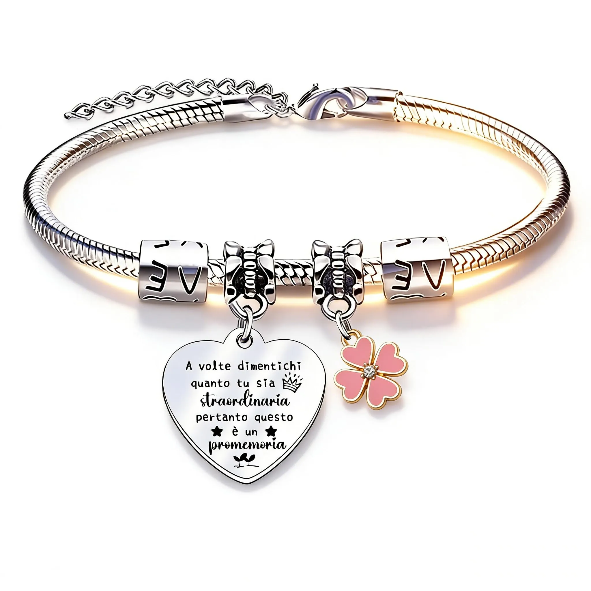 QTQTLP Bracciale Amicizia per Donna in Acciaio Inossidabile con Cristallo Rosa (26) - immagine 1