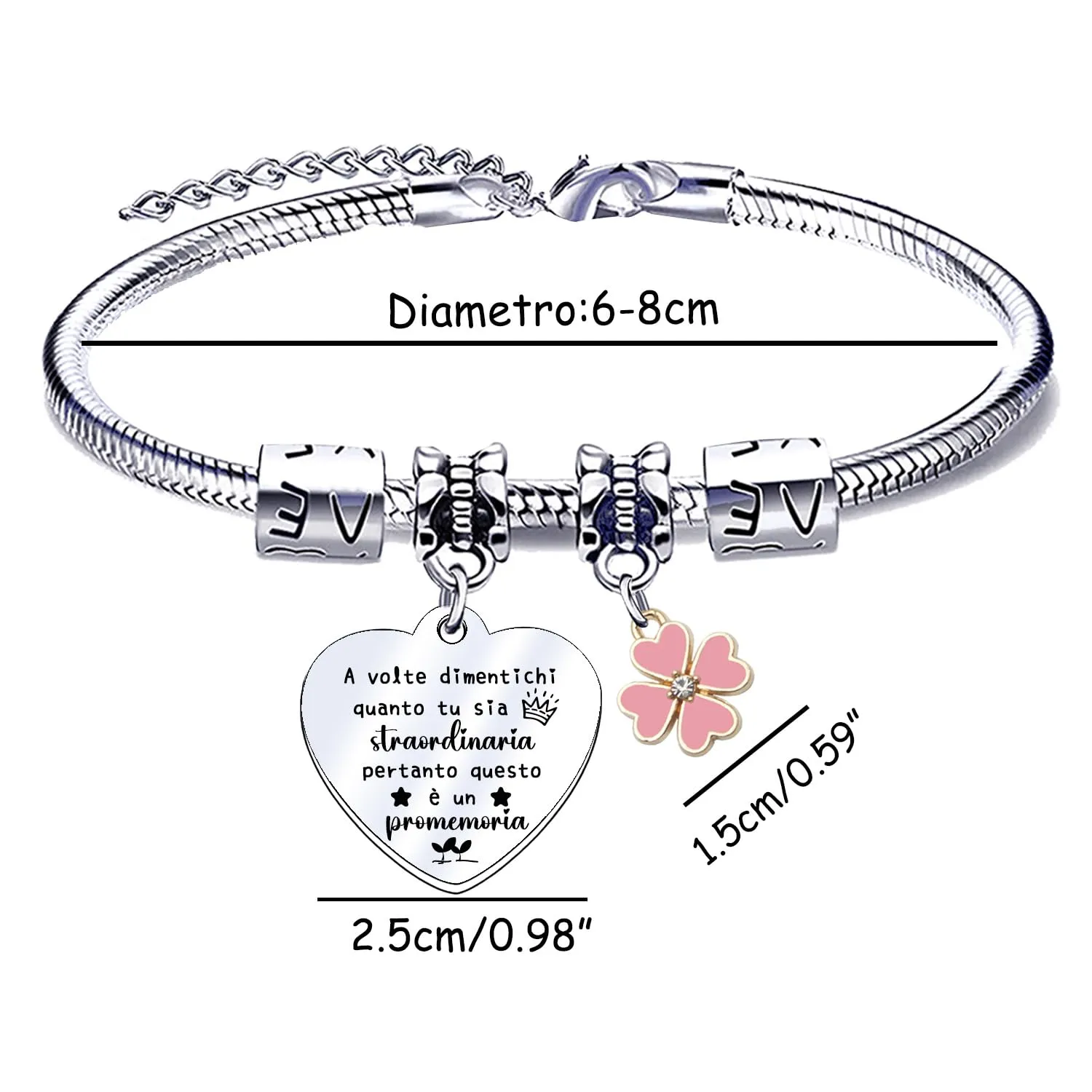 QTQTLP Bracciale Amicizia per Donna in Acciaio Inossidabile con Cristallo Rosa (26) - immagine 2