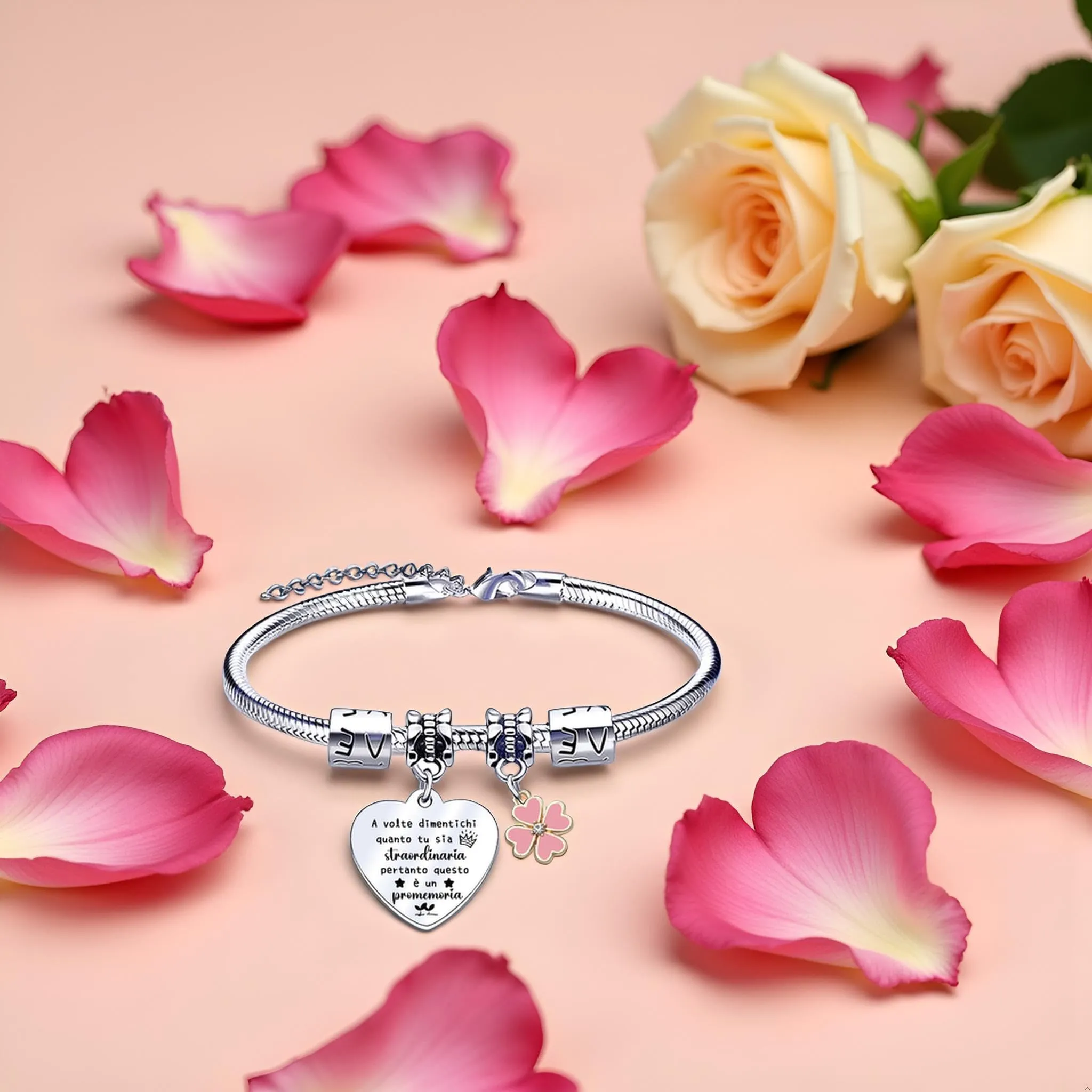 QTQTLP Bracciale Amicizia per Donna in Acciaio Inossidabile con Cristallo Rosa (26) - immagine 4