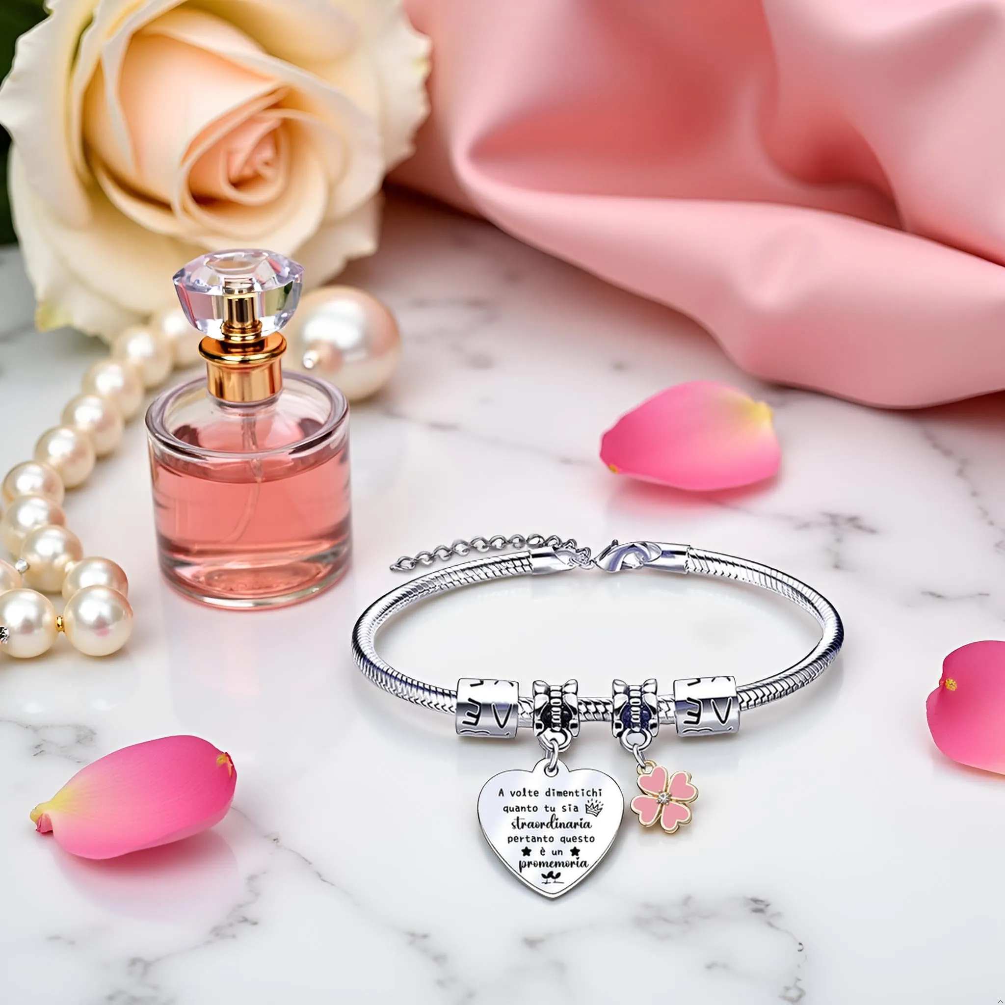 QTQTLP Bracciale Amicizia per Donna in Acciaio Inossidabile con Cristallo Rosa (26) - immagine 5