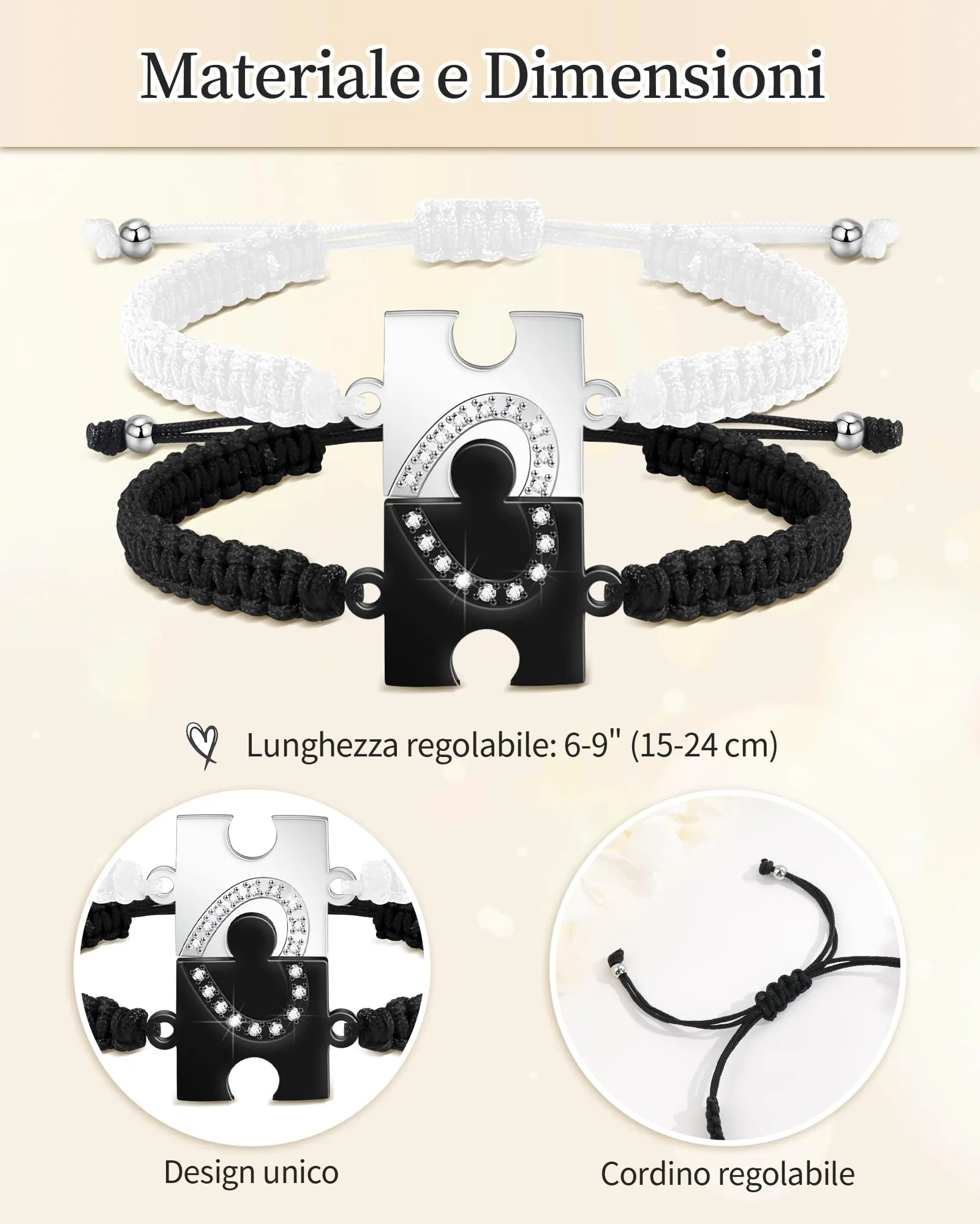 VGWON Bracciali Coppia in Corda Intrecciata, Argento, 15-24 cm - immagine 2