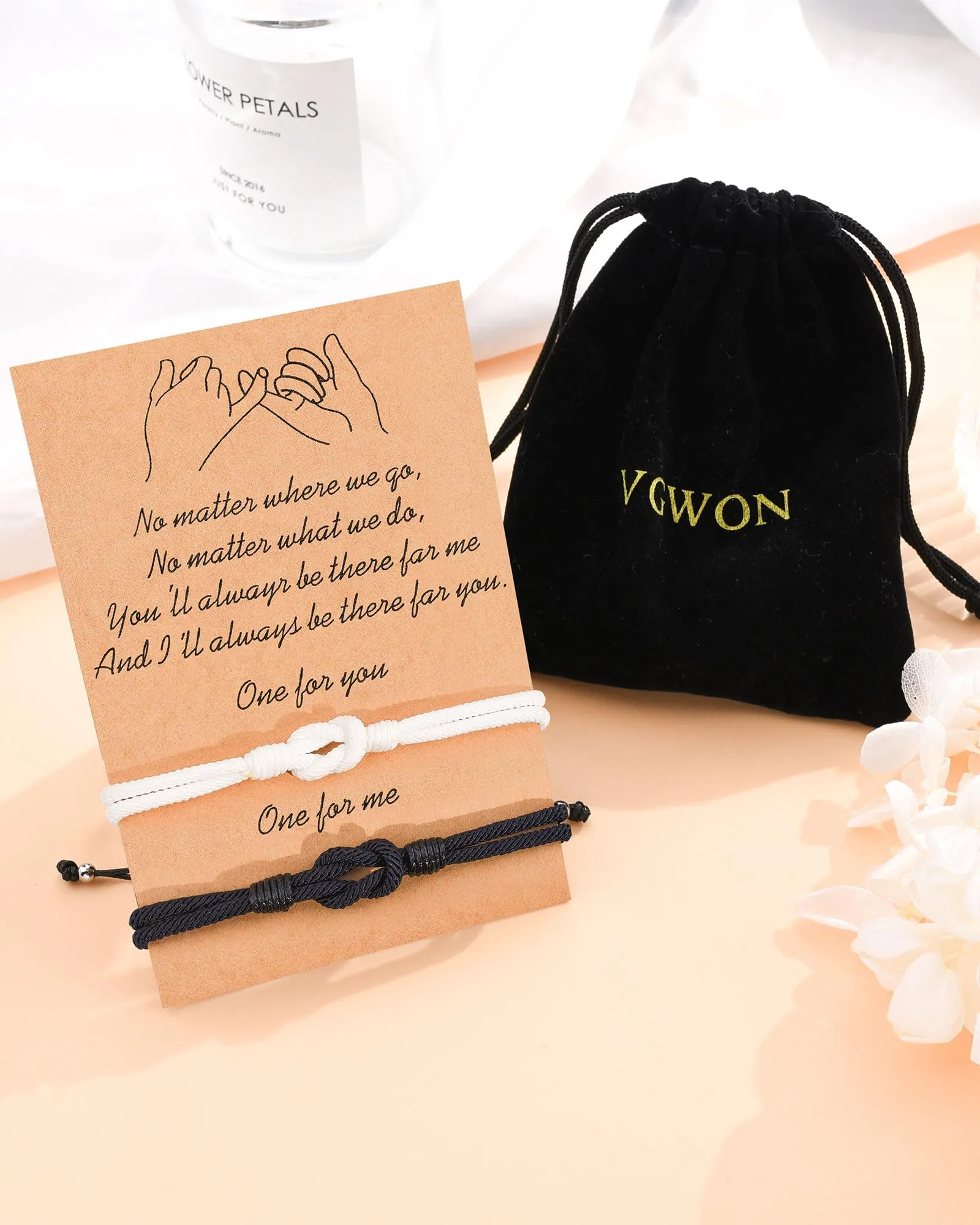 VGWON Bracciali Coppia e Amicizia, Corda Intrecciata a Mano, Nero e Bianco, 18-28 cm - immagine 7