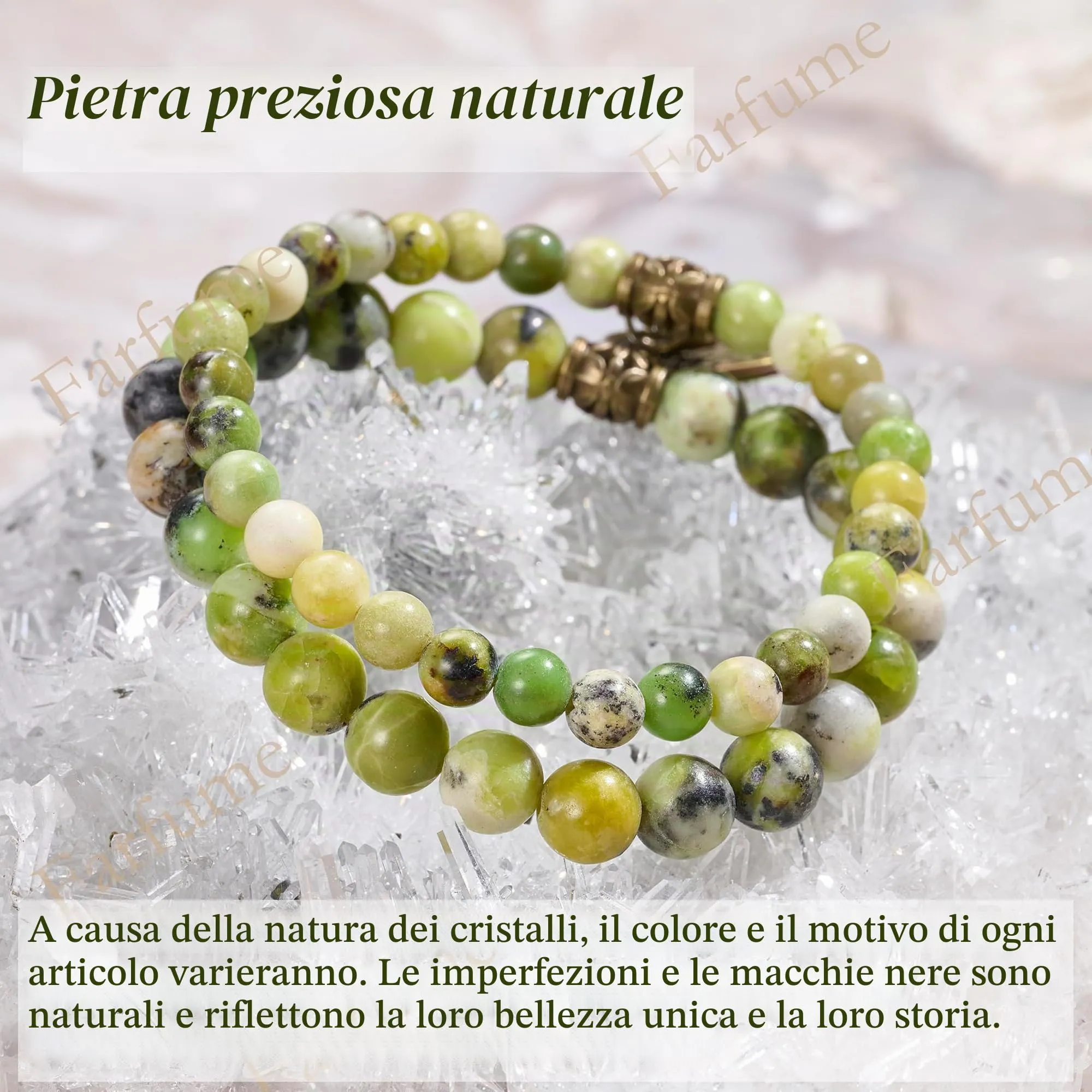 Farfume Bracciali Chakra per Donne in Pietre Naturali Serpentino e Albero della Vita, 18.5cm - immagine 5