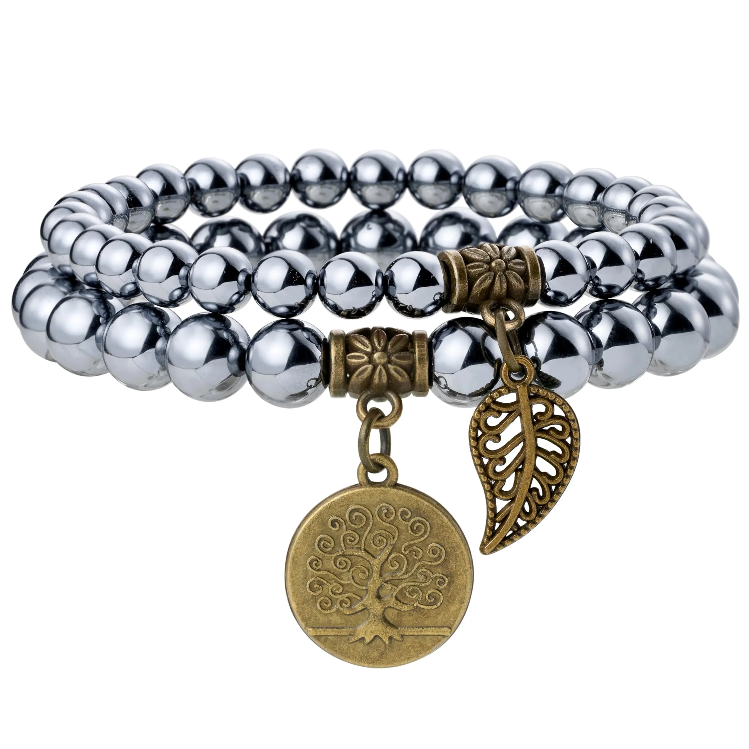 Farfume Bracciali Chakra Donna in Pietra Terahertz e LifeTree, Set Doppio, 18.5cm - immagine 1
