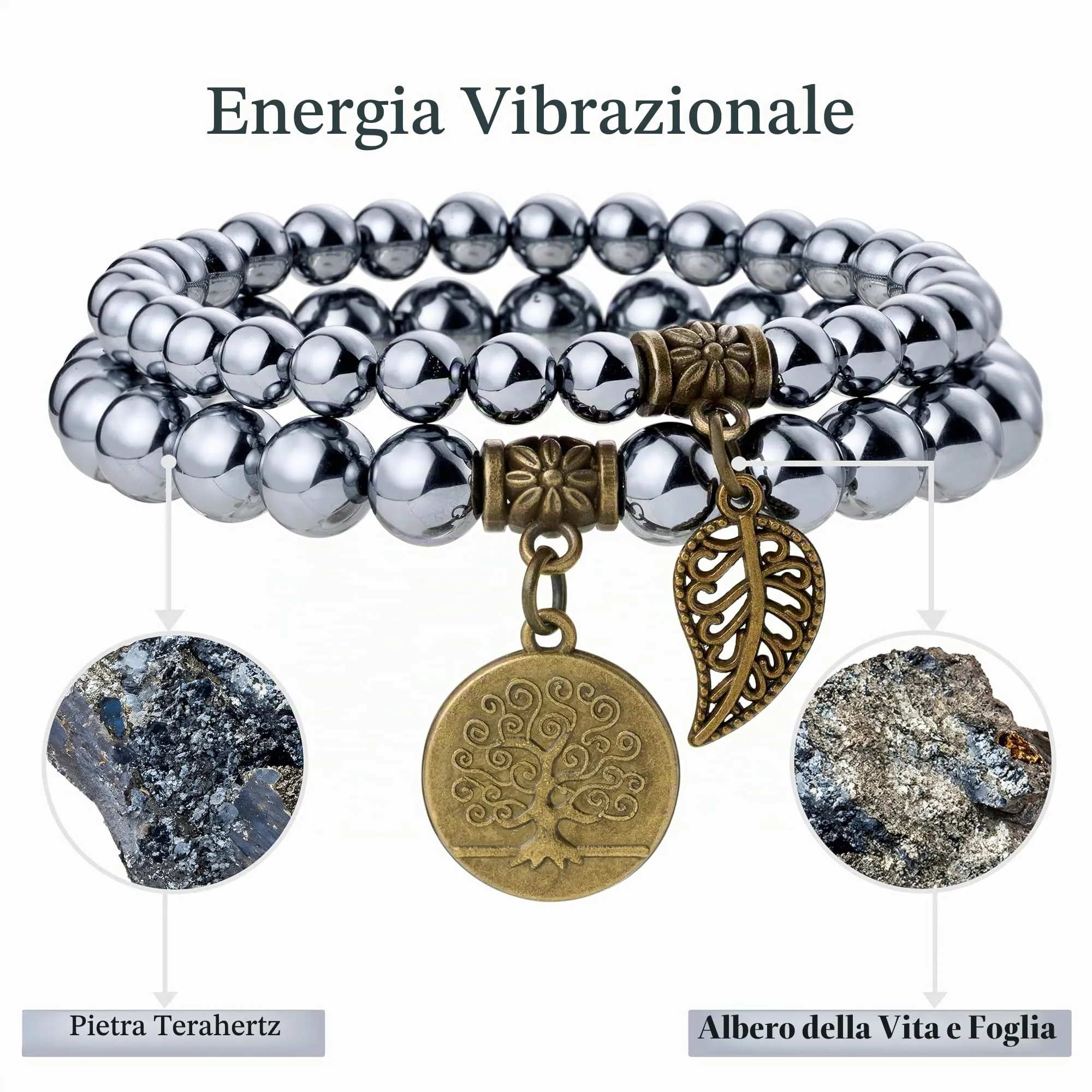 Farfume Bracciali Chakra Donna in Pietra Terahertz e LifeTree, Set Doppio, 18.5cm - immagine 4