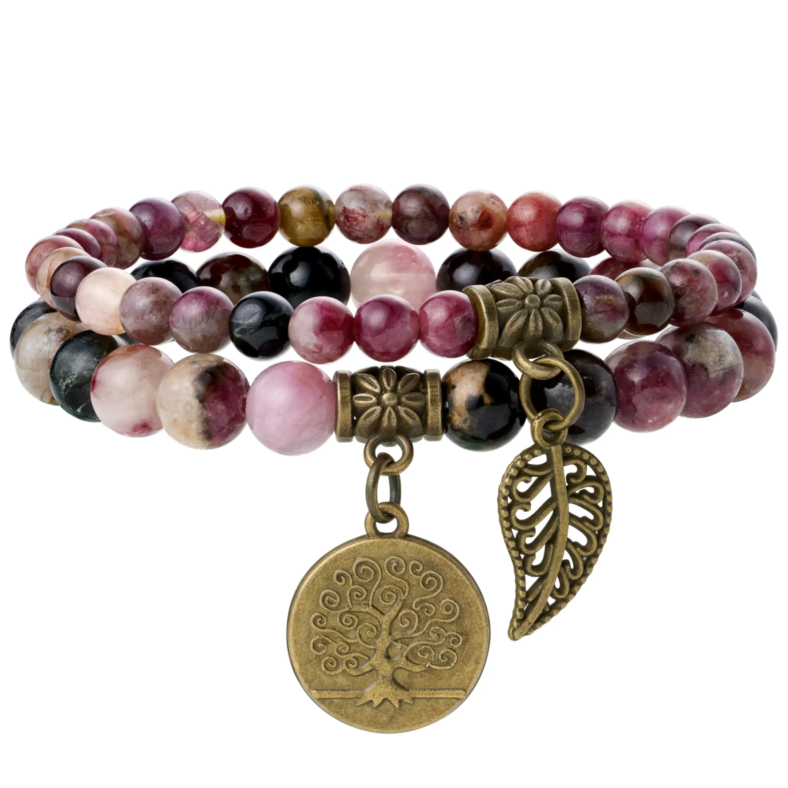 Farfume Bracciali Chakra per Donne in Tormalina Arcobaleno e Albero della Vita, Set Doppio, 18.5cm - immagine 1
