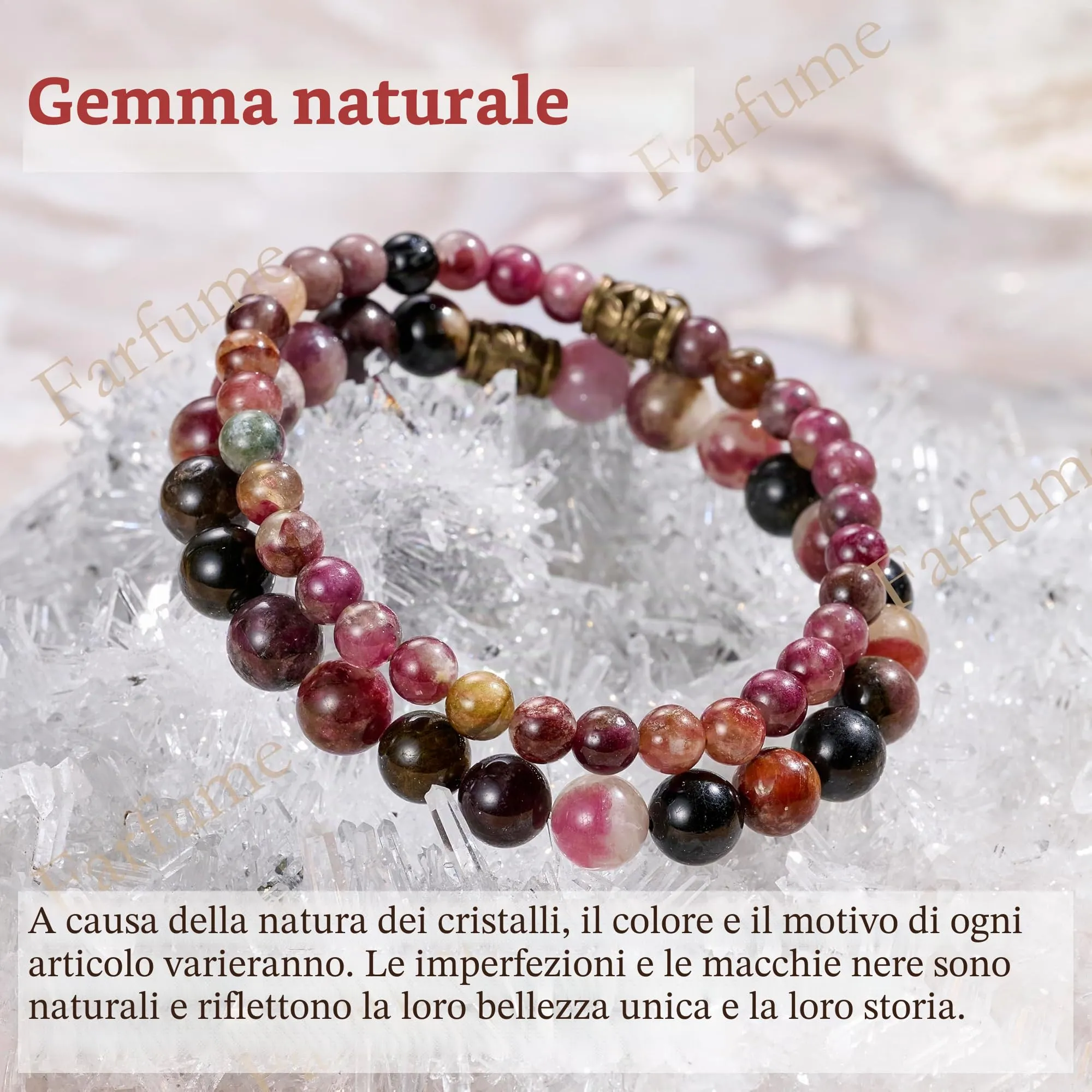 Farfume Bracciali Chakra per Donne in Tormalina Arcobaleno e Albero della Vita, Set Doppio, 18.5cm - immagine 5