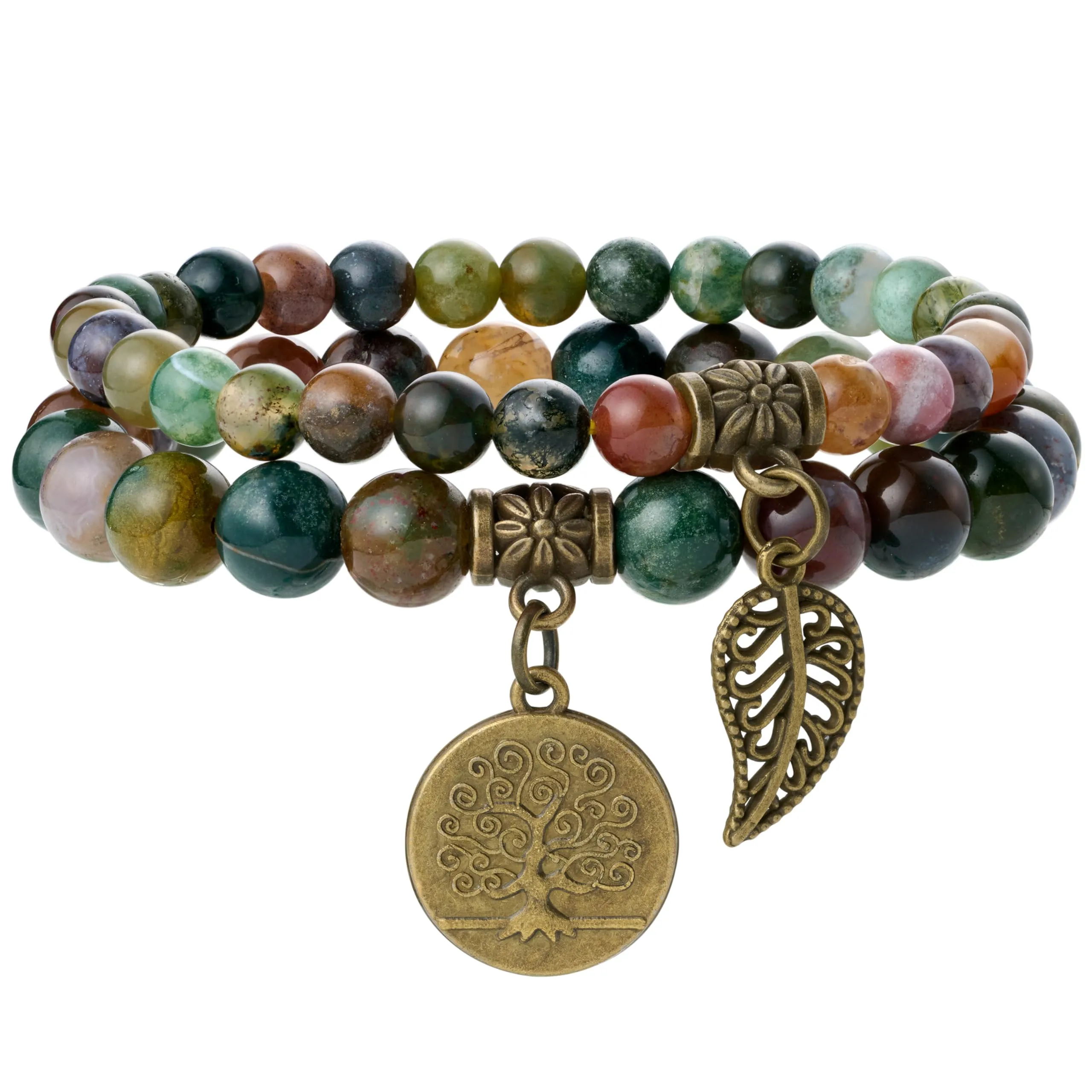 Farfume Bracciali Chakra in Pietre Naturali Agata d'India e Albero della Vita, Set Doppio per Donne, 18.5cm - immagine 1