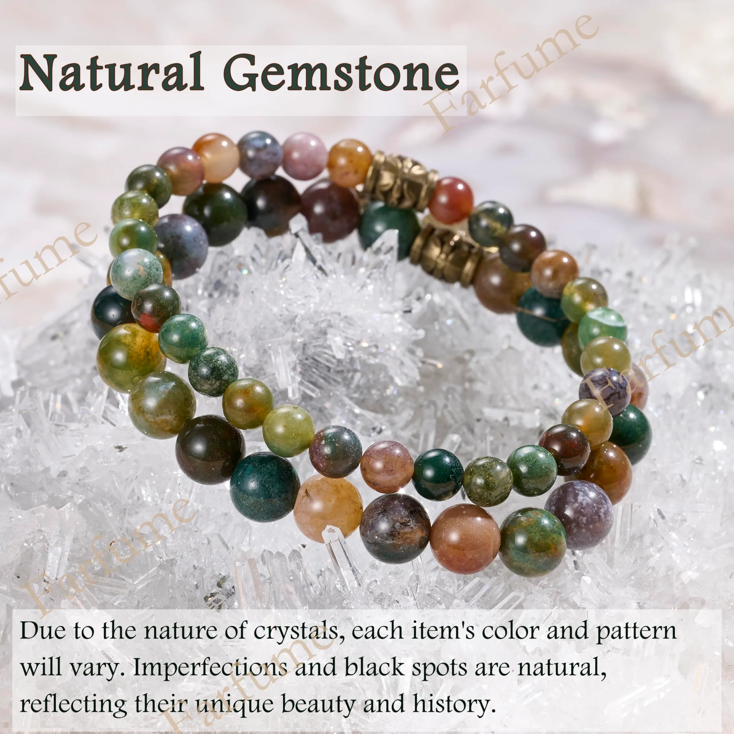 Farfume Bracciali Chakra in Pietre Naturali Agata d'India e Albero della Vita, Set Doppio per Donne, 18.5cm - immagine 5