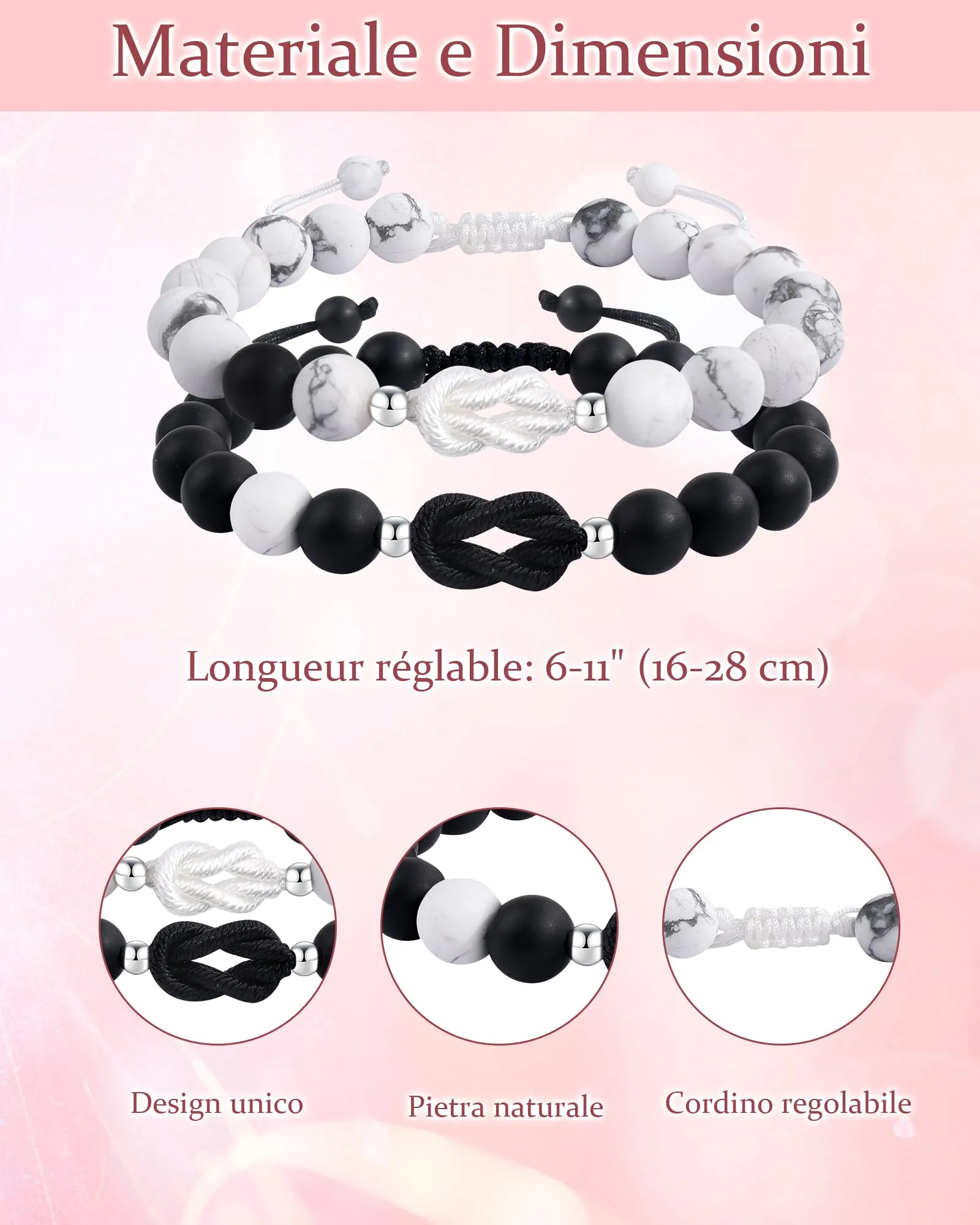 VGWON Bracciale di Coppia in Pietra Naturale, 16-28 cm - immagine 2