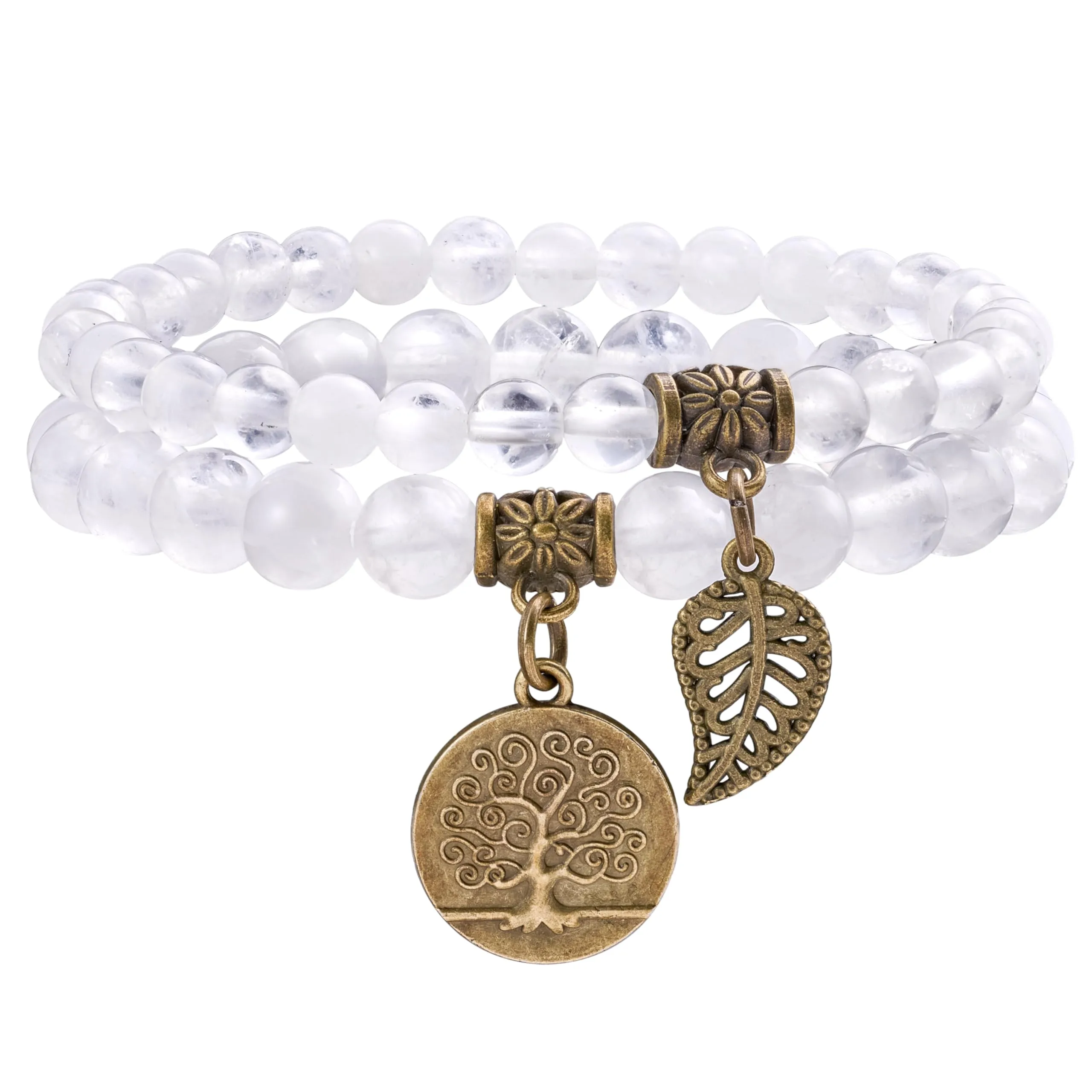 Farfume Bracciali Chakra in Pietre Naturali Quarzo Chiaro, Set Doppio, Taglia Medio 18.5cm - immagine 1