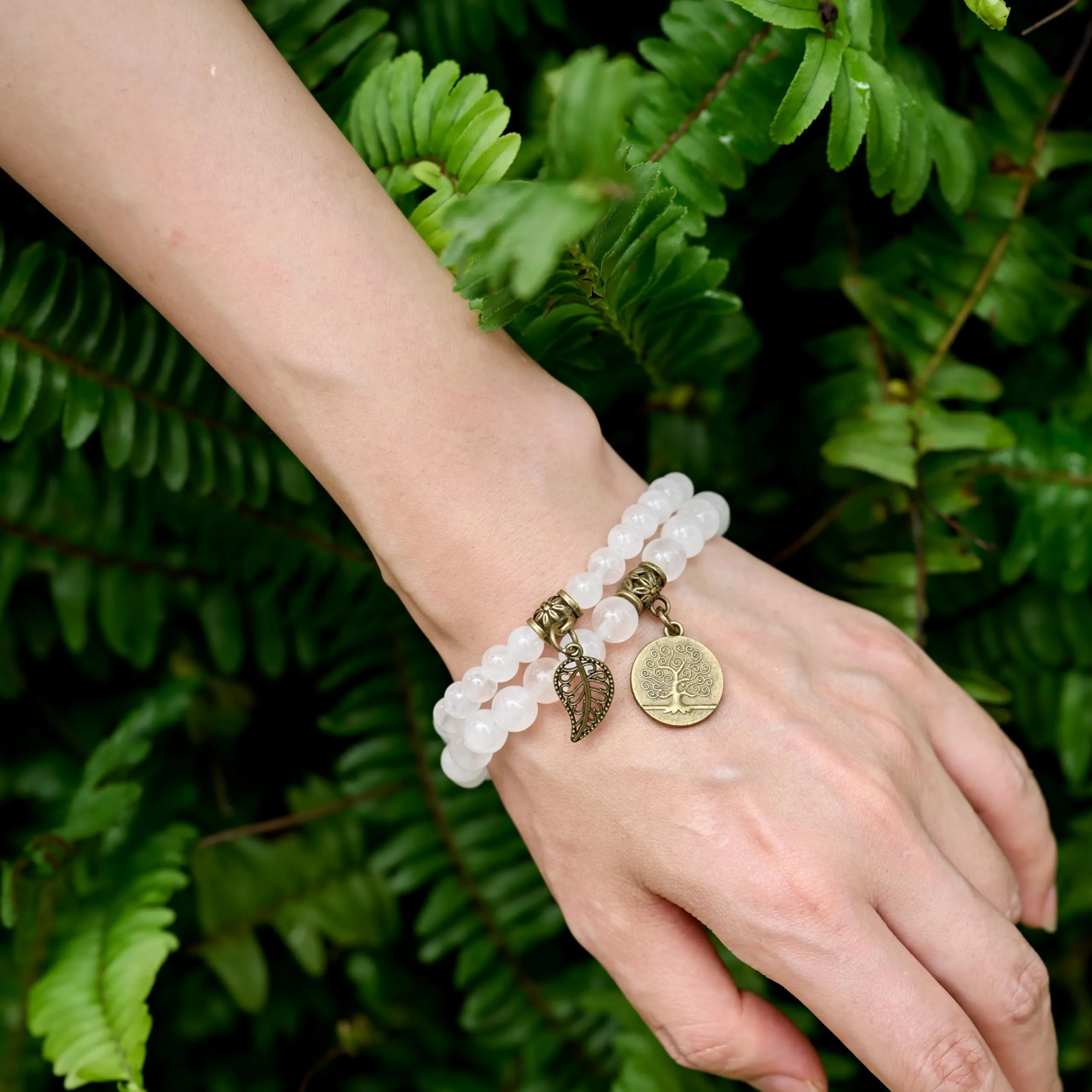 Farfume Bracciali Chakra in Pietre Naturali Quarzo Chiaro, Set Doppio, Taglia Medio 18.5cm - immagine 2