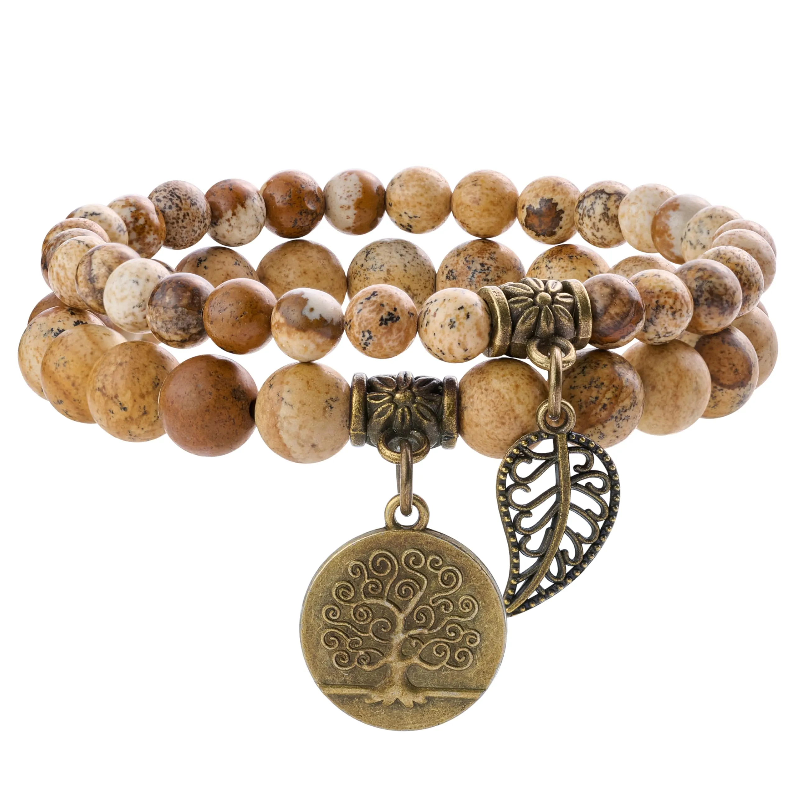 Farfume Bracciali Chakra in Giada Pittorica per Donne, Set Doppio, Medio 18.5cm - immagine 1