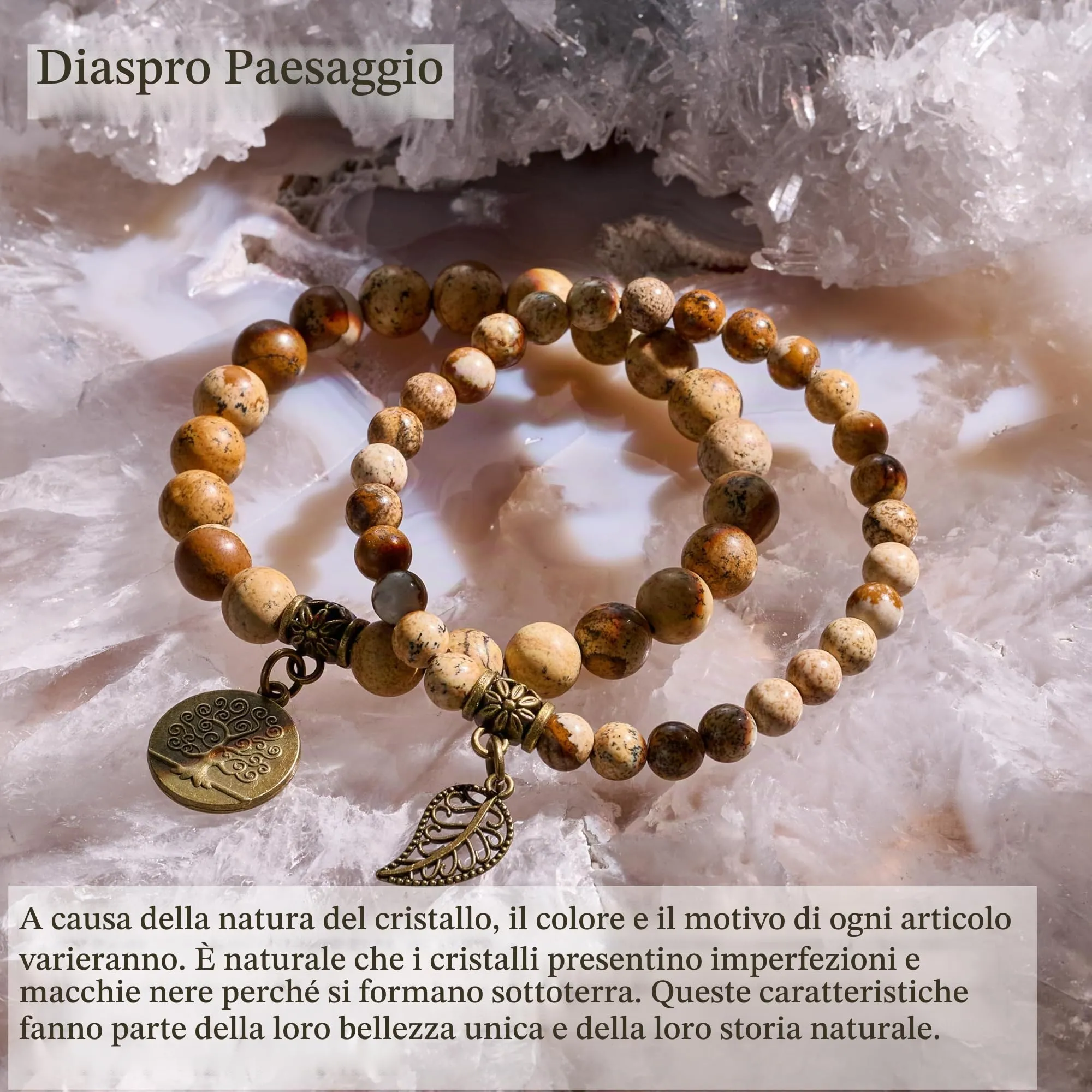 Farfume Bracciali Chakra in Giada Pittorica per Donne, Set Doppio, Medio 18.5cm - immagine 5