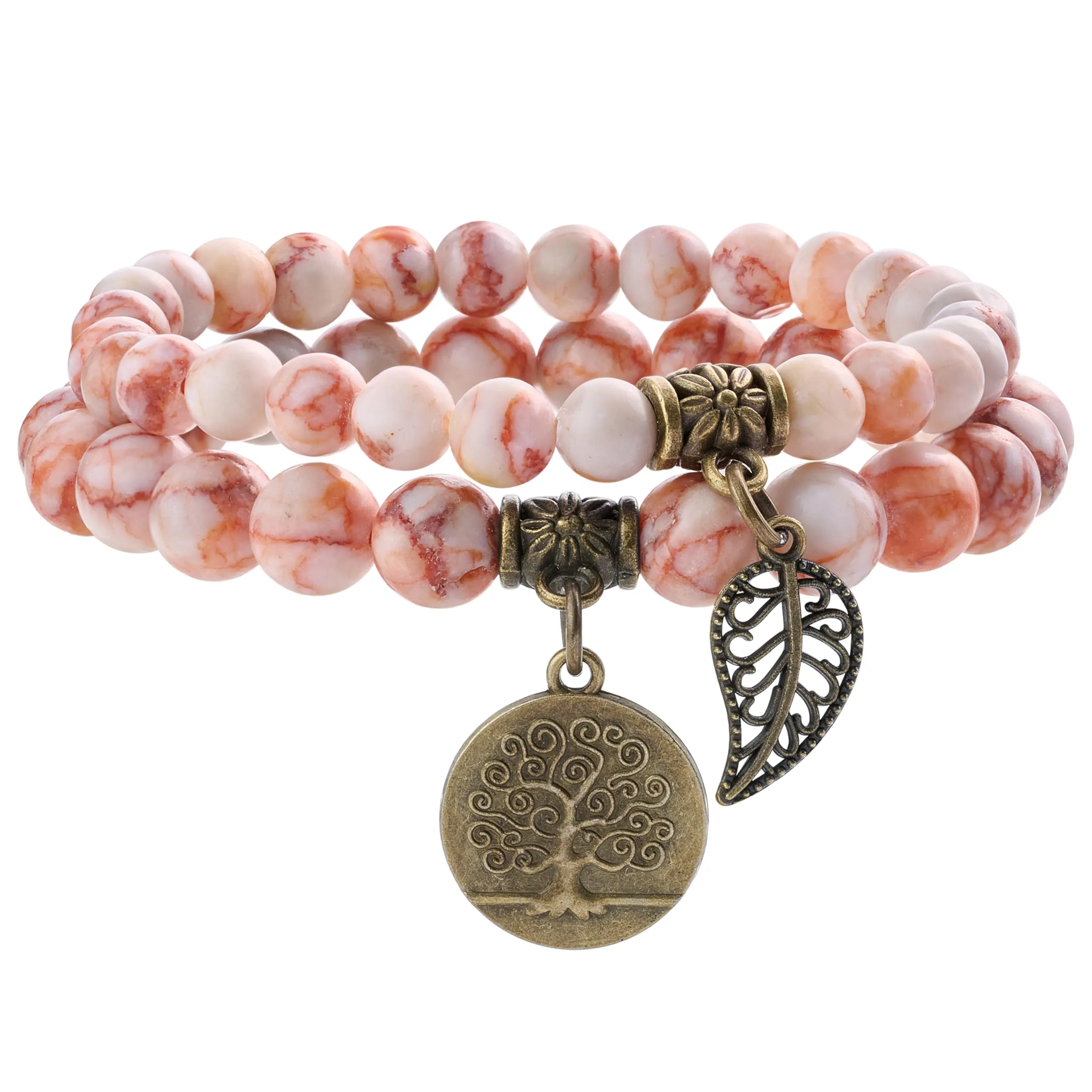 Farfume Bracciali Chakra in Pietre Naturali Giada con Vene Rosse, Set Doppio con Ciondolo Albero della Vita, Taglia Media 18.5cm - immagine 1