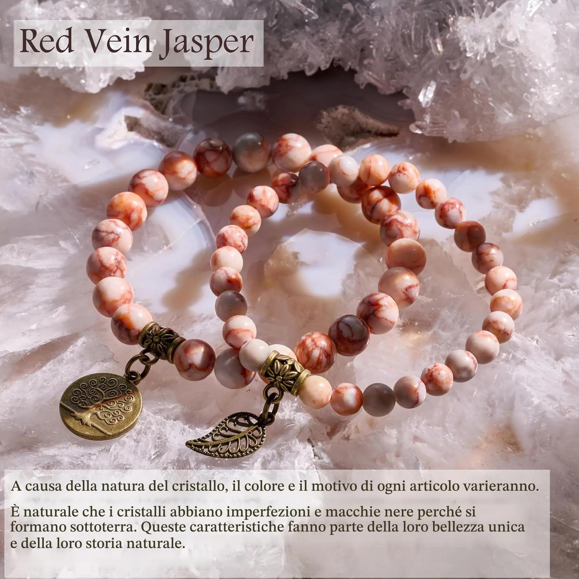 Farfume Bracciali Chakra in Pietre Naturali Giada con Vene Rosse, Set Doppio con Ciondolo Albero della Vita, Taglia Media 18.5cm - immagine 5