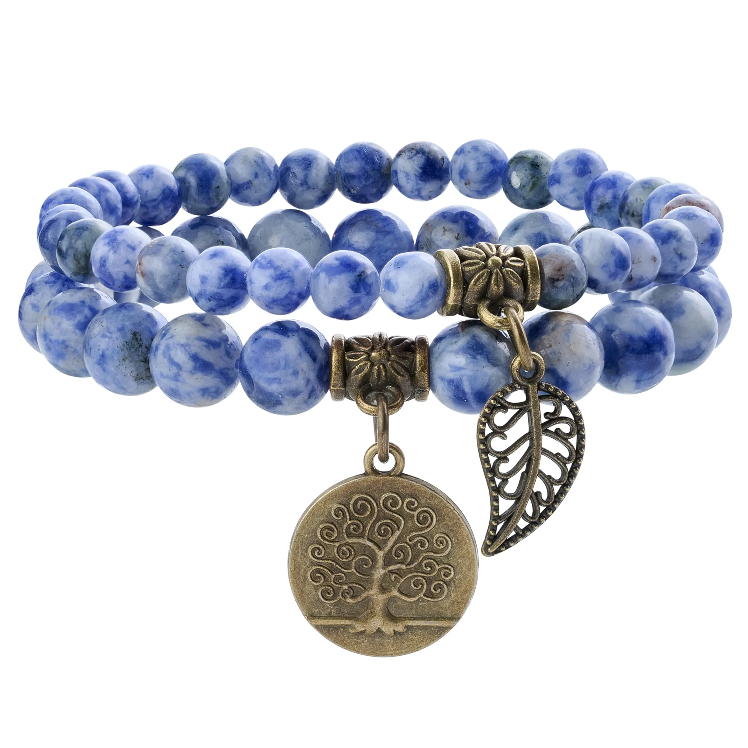 Farfume Bracciali Chakra in Pietre Naturali Giada Maculata Blu, Set Doppio, Misura Media 18.5cm - immagine 1