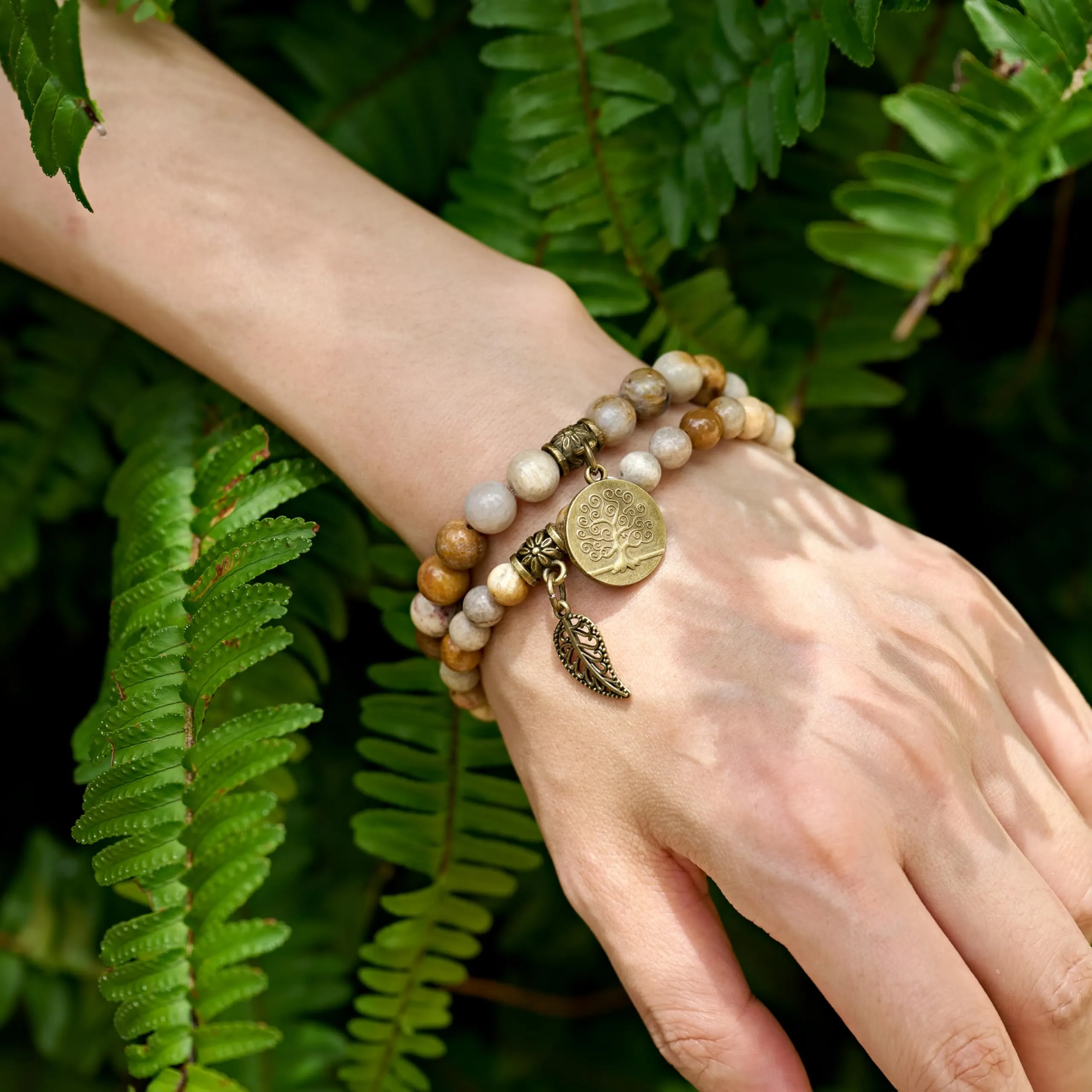 Farfume Bracciali Chakra in Pietre Naturali Giada di Corallo, Set Doppio, 18.5cm - immagine 3